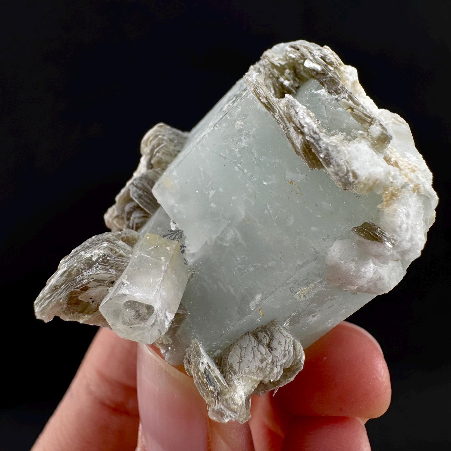 Aquamarine w/ Muscovite & Albite (Pakistan) | natural aquamarine crystal, mineral specimen