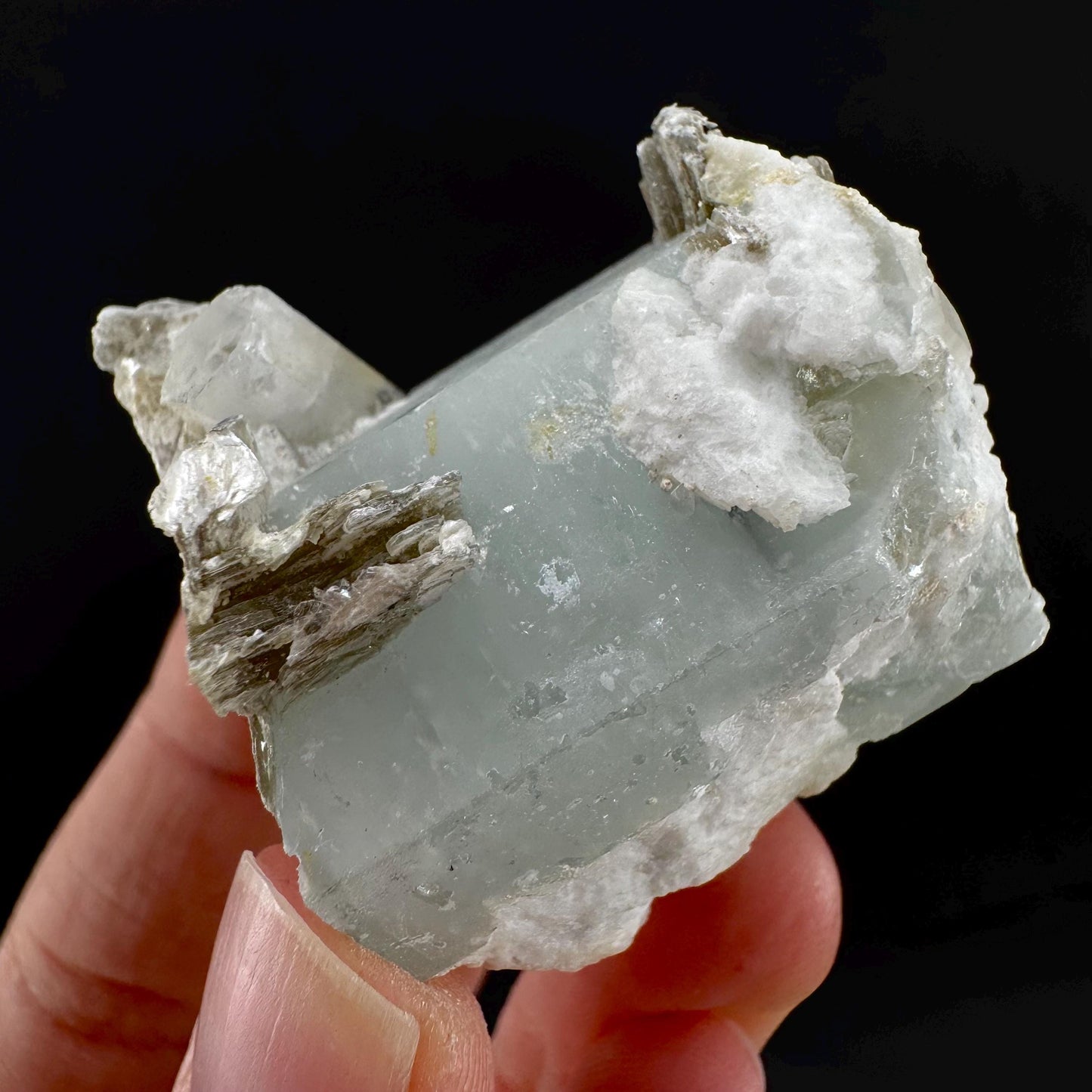Aquamarine w/ Muscovite & Albite (Pakistan) | natural aquamarine crystal, mineral specimen