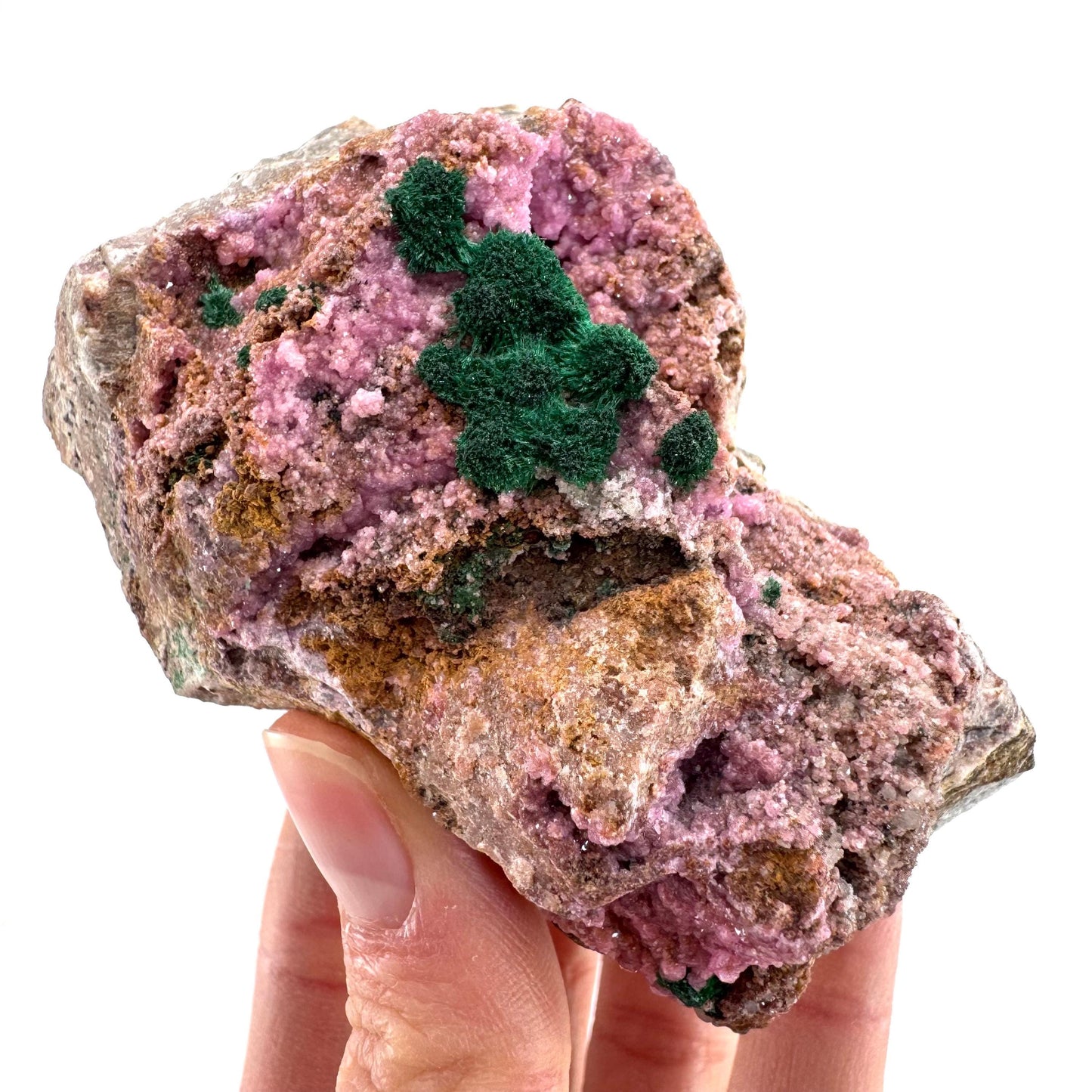 Cobaltoan Calcite w/ Fibrous Malachite (DR Congo) | cobalto calcite crystal, mineral specimen