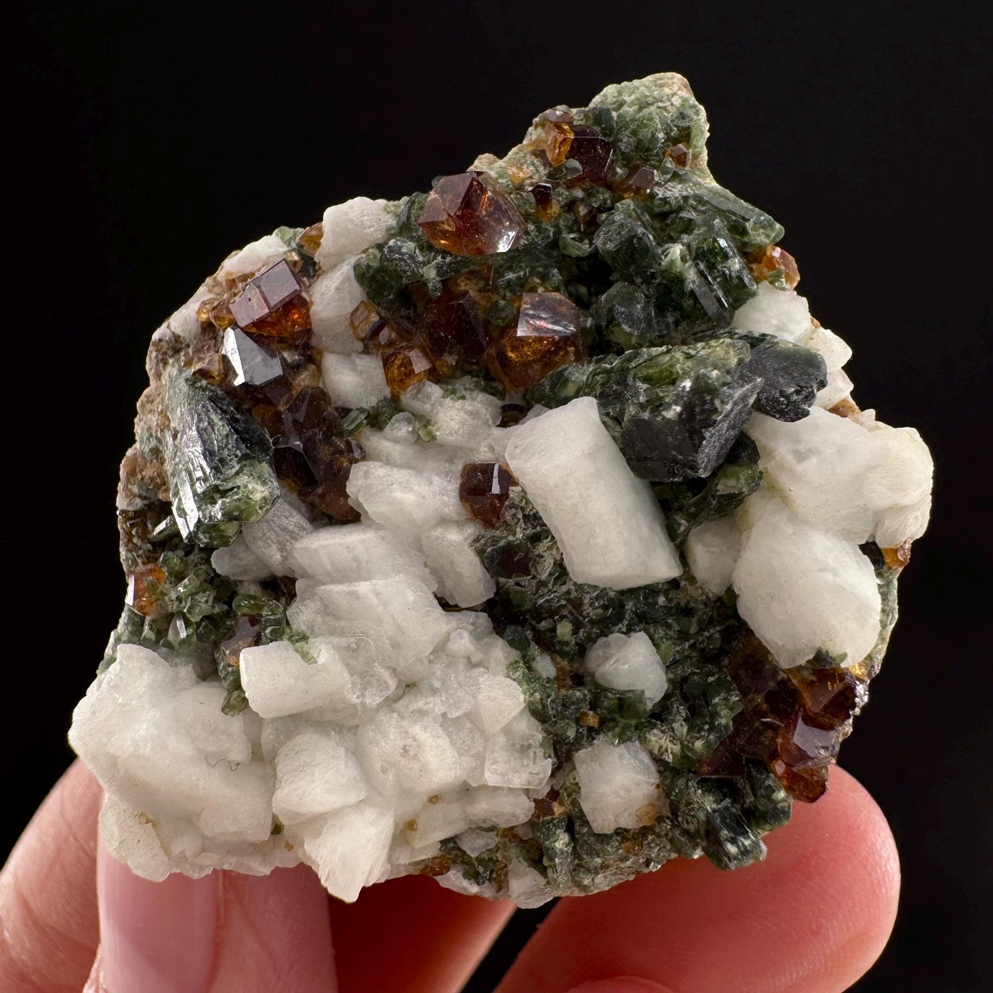 Spessartine Garnet w/ Epidote & Albite (Pakistan) | orange garnet crystal, mineral specimen