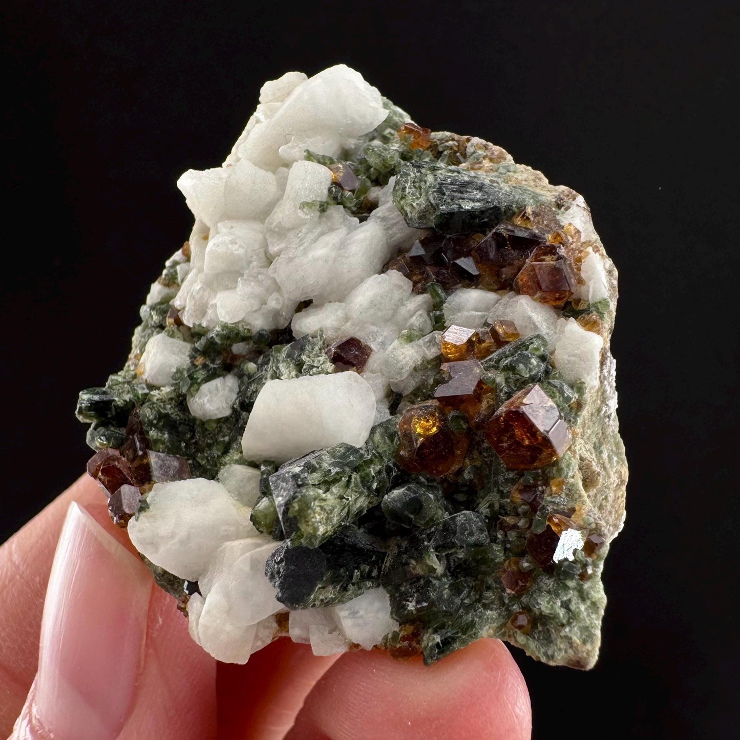 Spessartine Garnet w/ Epidote & Albite (Pakistan) | orange garnet crystal, mineral specimen