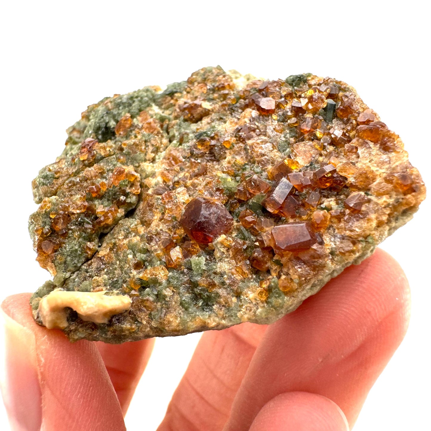 Spessartine Garnet w/ Epidote (Pakistan) | orange garnet crystal, mineral specimen