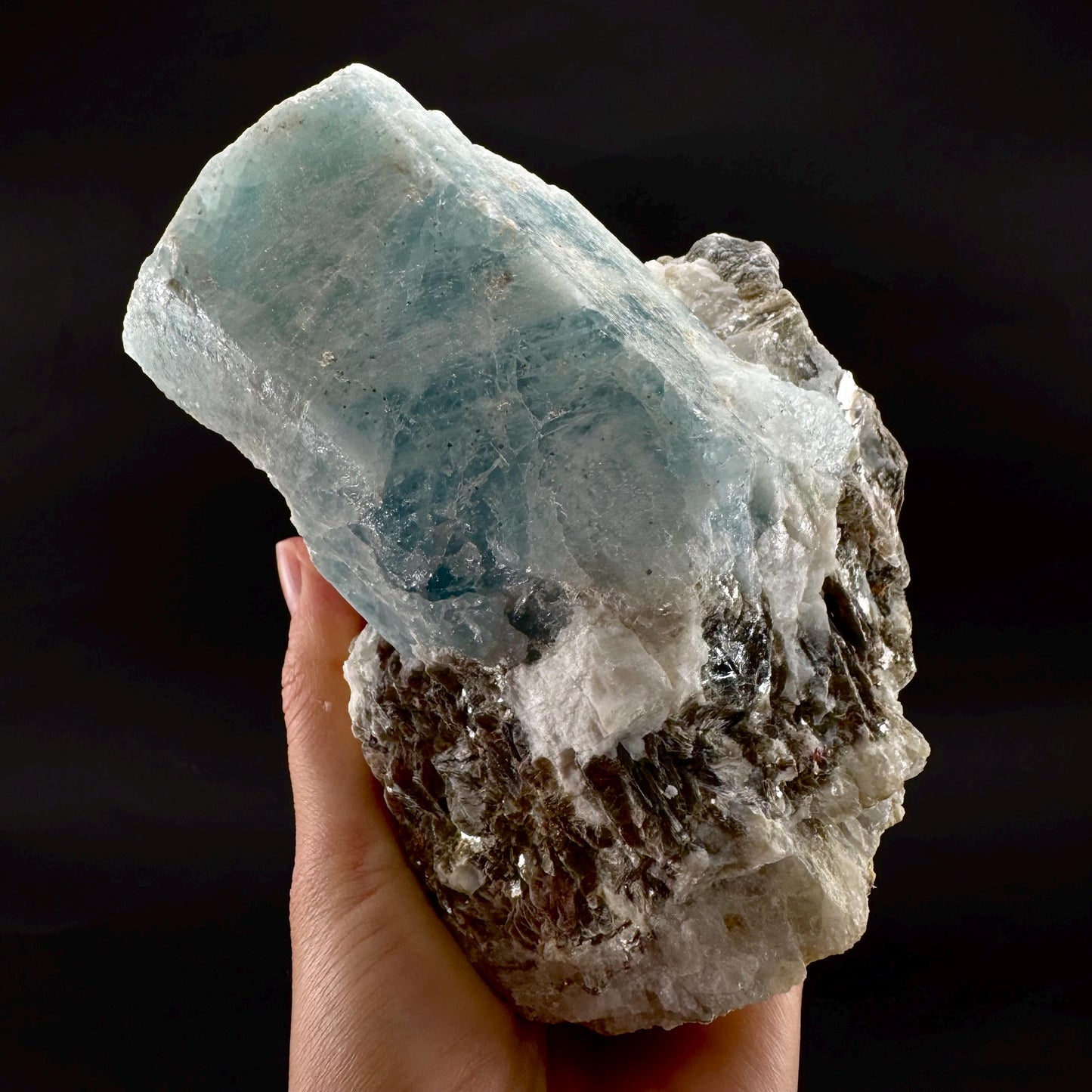 Aquamarine w/ Muscovite & Albite (Pakistan) | natural aquamarine crystal, mineral specimen