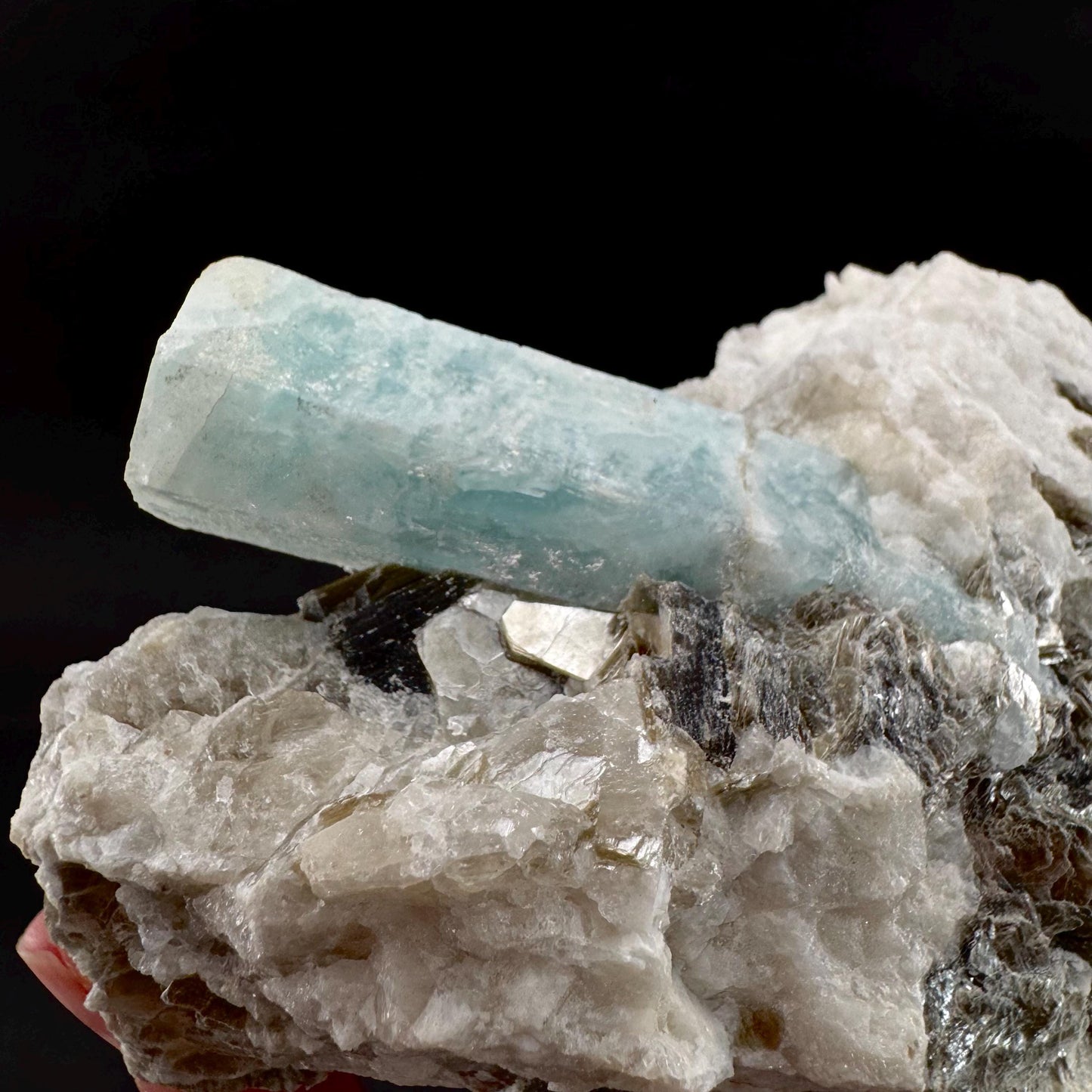 Aquamarine w/ Muscovite & Albite (Pakistan) | natural aquamarine crystal, mineral specimen