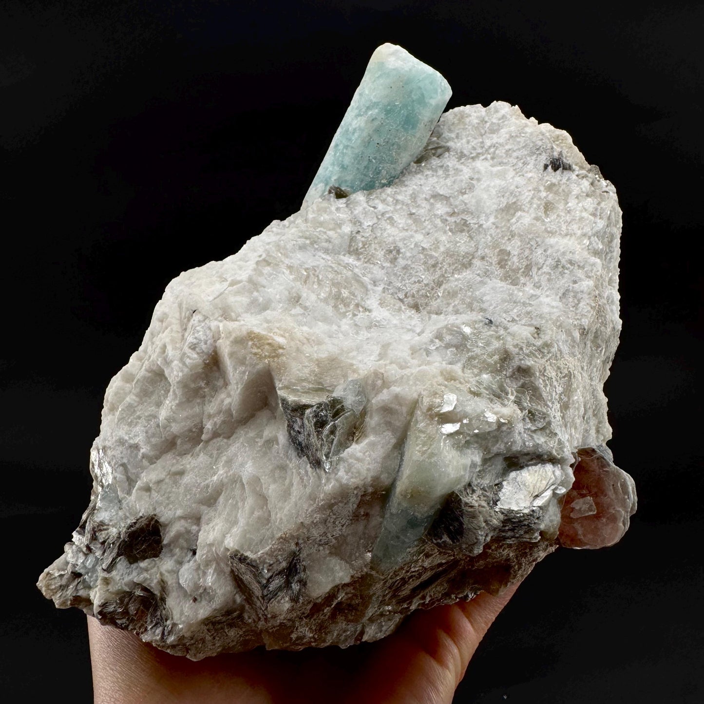 Aquamarine w/ Muscovite & Albite (Pakistan) | natural aquamarine crystal, mineral specimen