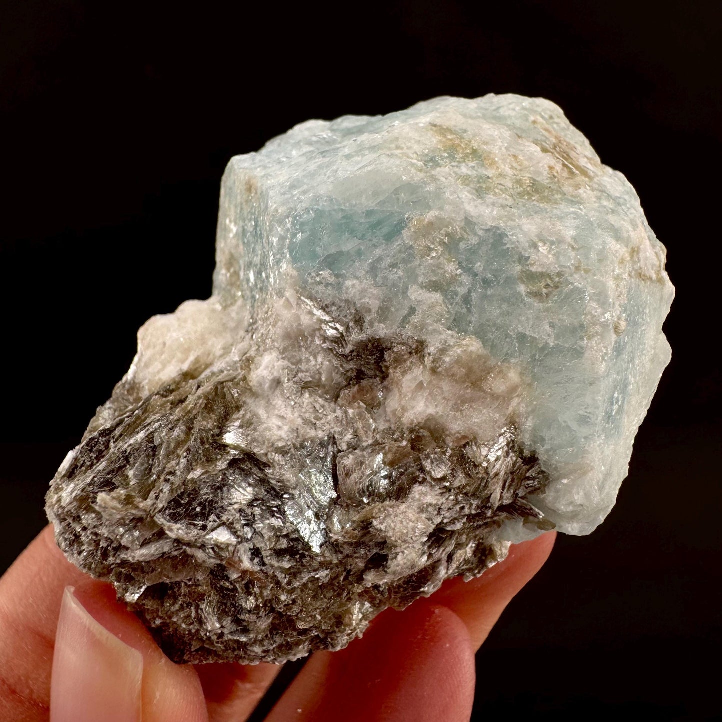 Aquamarine w/ Muscovite & Albite (Pakistan) | natural aquamarine crystal, mineral specimen