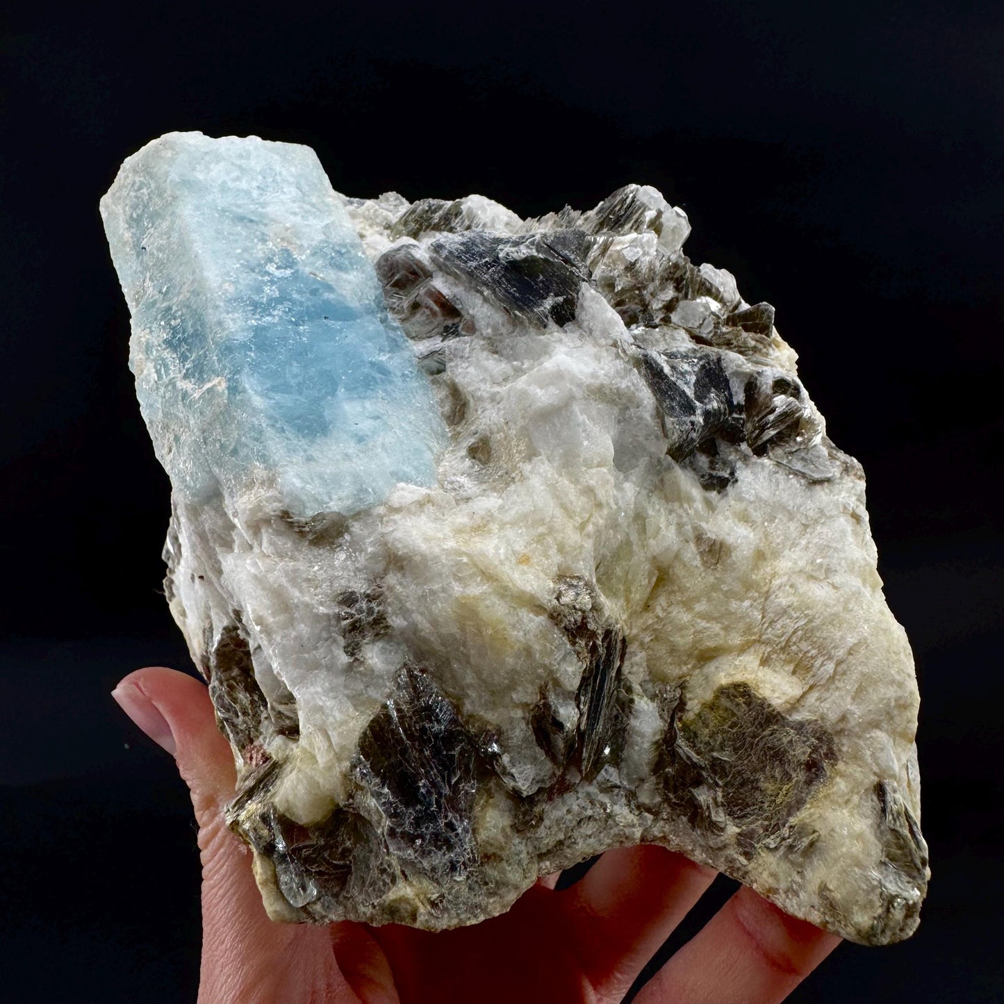Aquamarine w/ Muscovite & Albite (Pakistan) | natural aquamarine crystal, mineral specimen