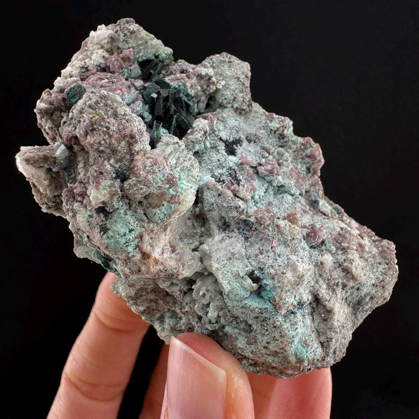 Chrysocolla w/ Cobaltoan Calcite & Malachite (DR Congo) | malachite crystal, mineral specimen