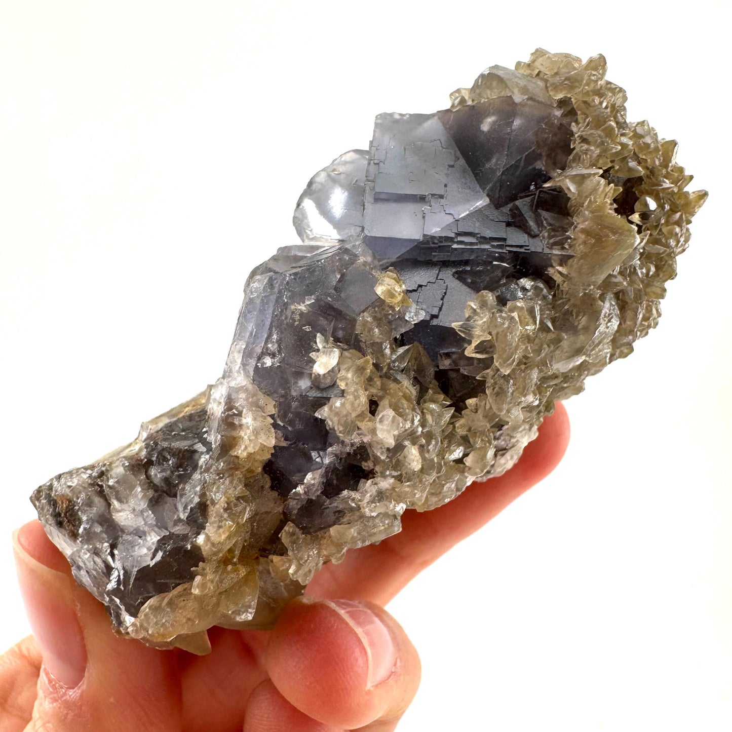 Blue Fluorite w/ Calcite (Pakistan) | blue fluorite crystal cluster, mineral specimen