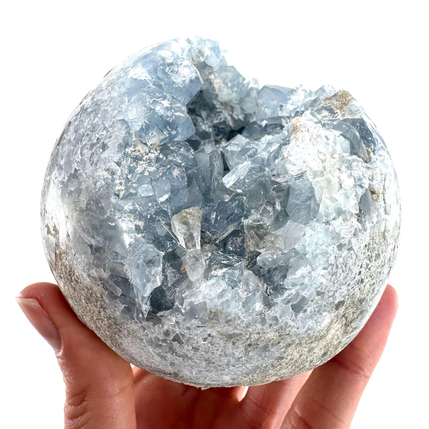 Celestite Sphere | raw celestite crystal, celestite geode, natural celestite crystal, crystal ball