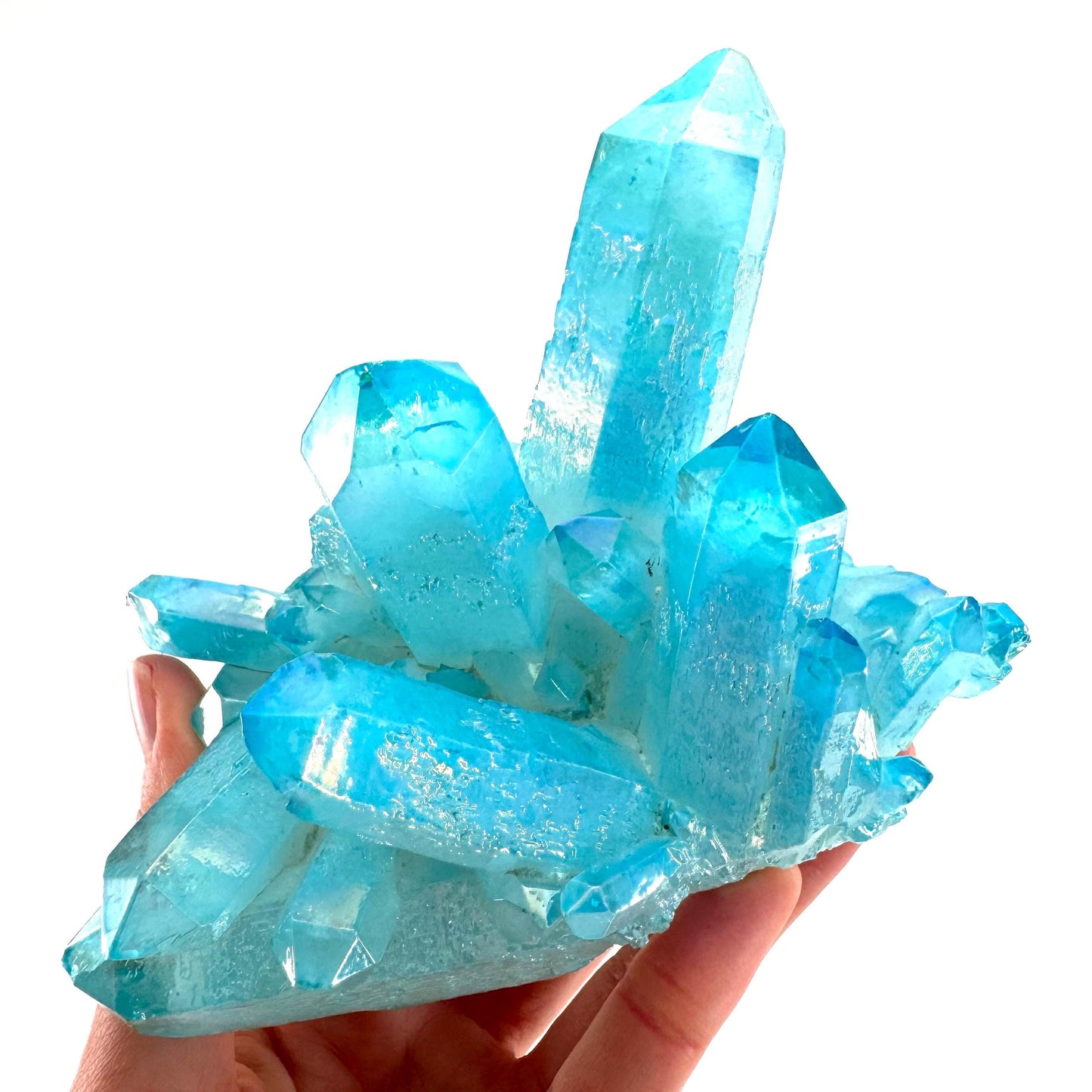 Blue Aura Quartz Cluster | aqua aura quartz cluster, aura crystal