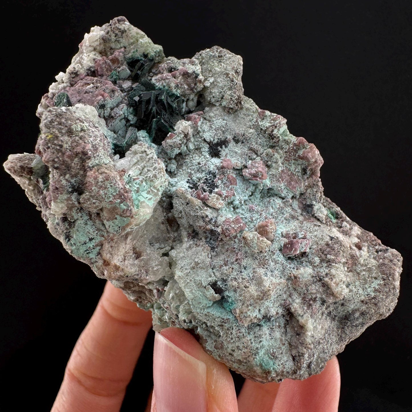 Chrysocolla w/ Cobaltoan Calcite & Malachite (DR Congo) | malachite crystal, mineral specimen