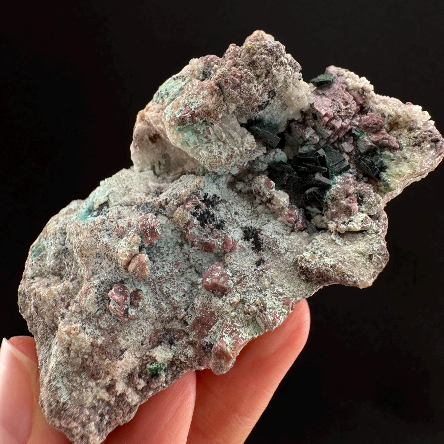 Chrysocolla w/ Cobaltoan Calcite & Malachite (DR Congo) | malachite crystal, mineral specimen