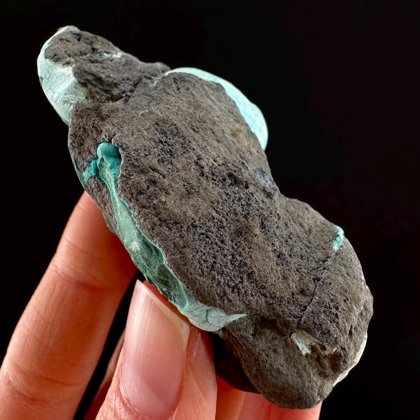 Chrysocolla & Malachite (DR Congo) | botryoidal chrysocolla crystal, mineral specimen