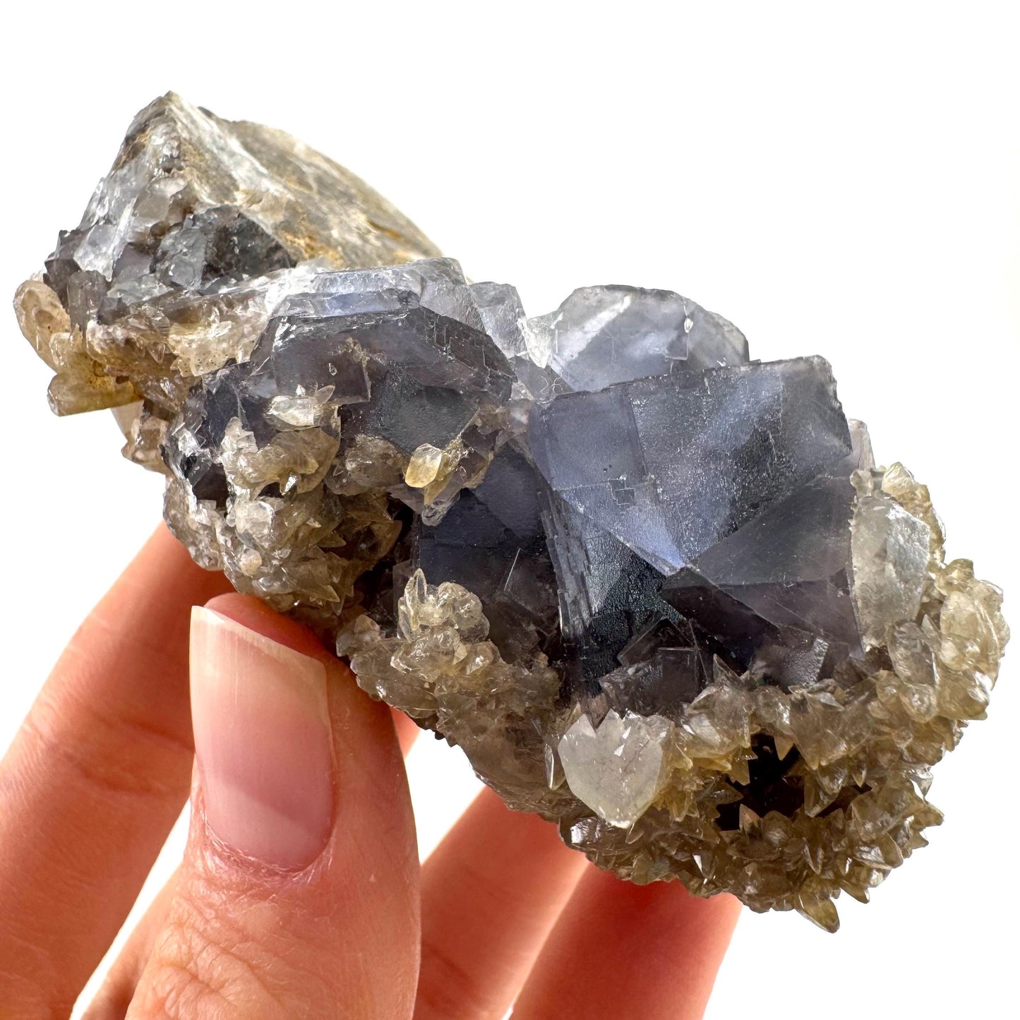 Blue Fluorite w/ Calcite (Pakistan) | blue fluorite crystal cluster, mineral specimen