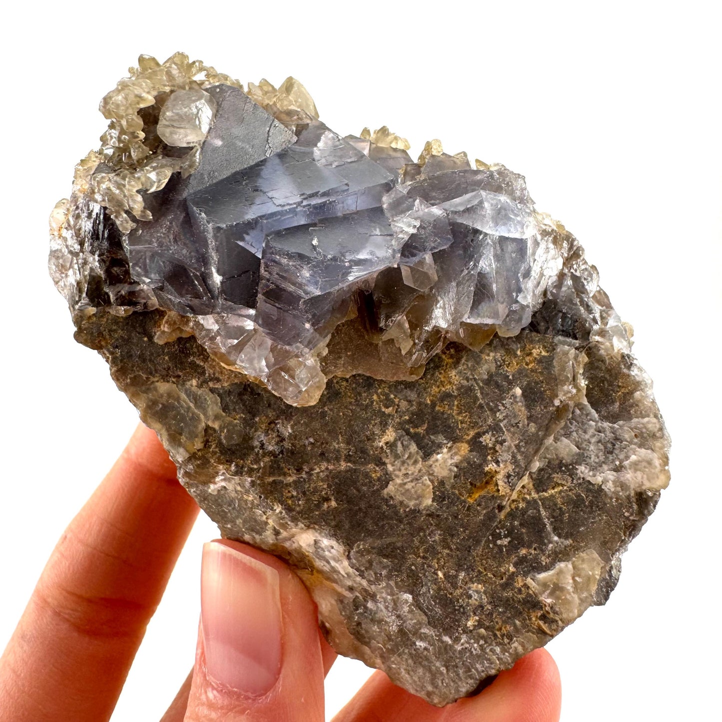 Blue Fluorite w/ Calcite (Pakistan) | blue fluorite crystal cluster, mineral specimen