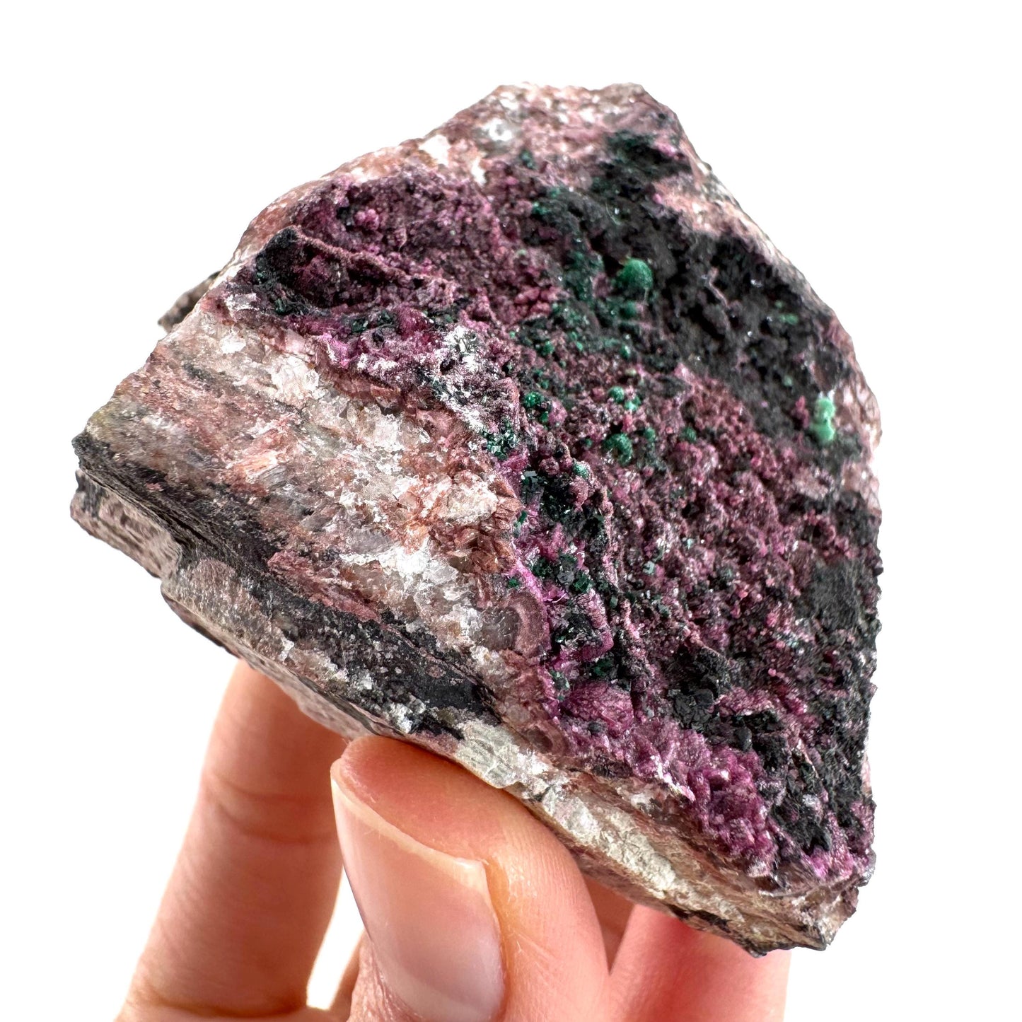 Cobaltoan Calcite w/ Malachite & Heterogenite (DR Congo) | cobalto calcite crystal, malachite crystal, mineral specimen