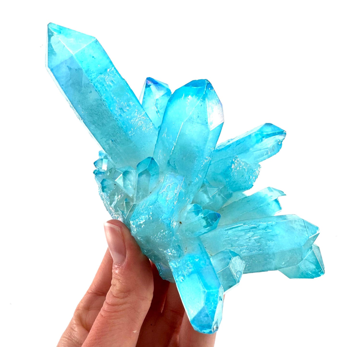 Blue Aura Quartz Cluster | aqua aura quartz cluster, aura crystal