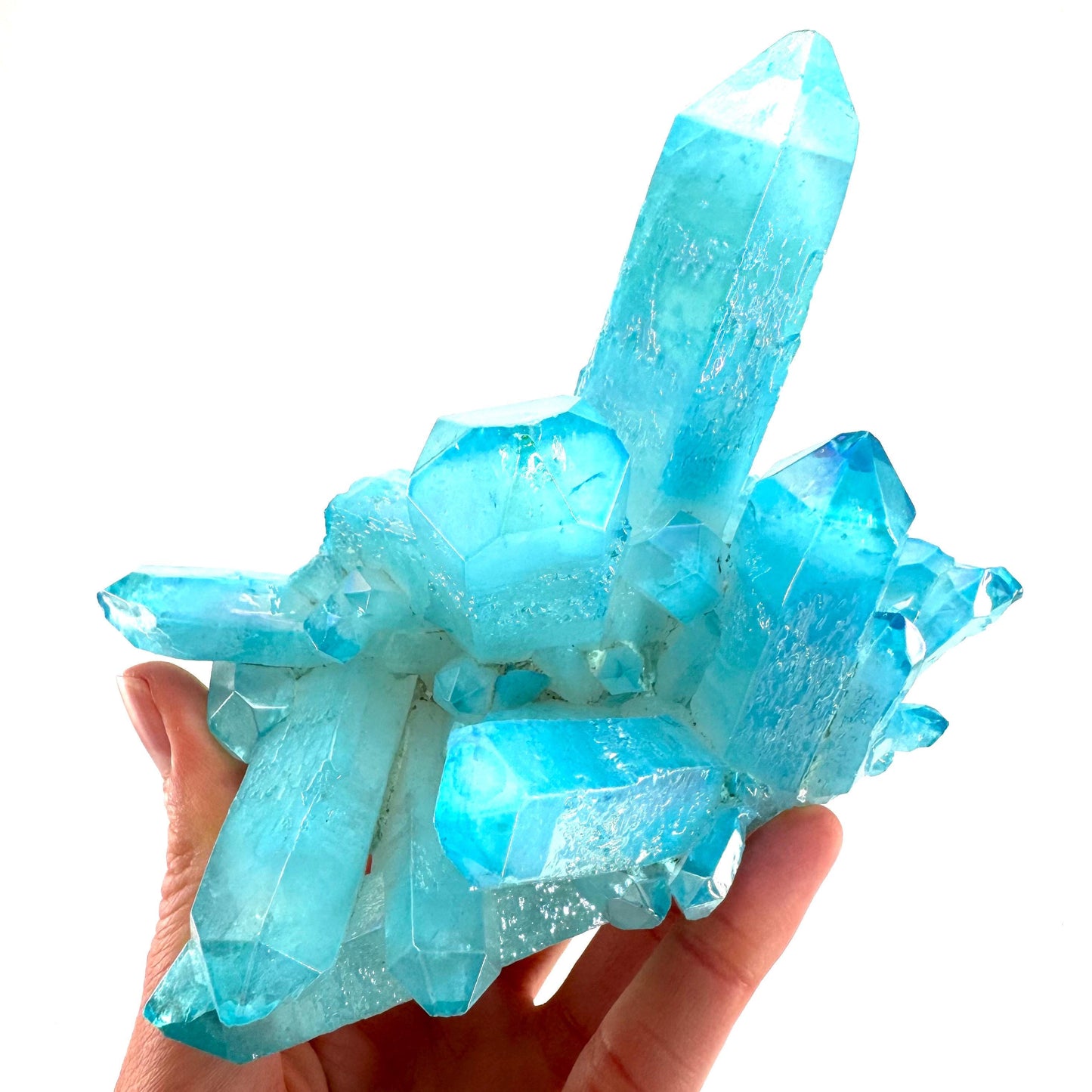 Blue Aura Quartz Cluster | aqua aura quartz cluster, aura crystal
