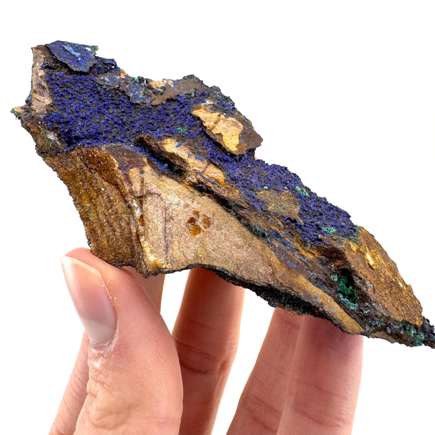 Azurite with Malachite | natural blue crystal cluster, raw mineral specimen from Morocco