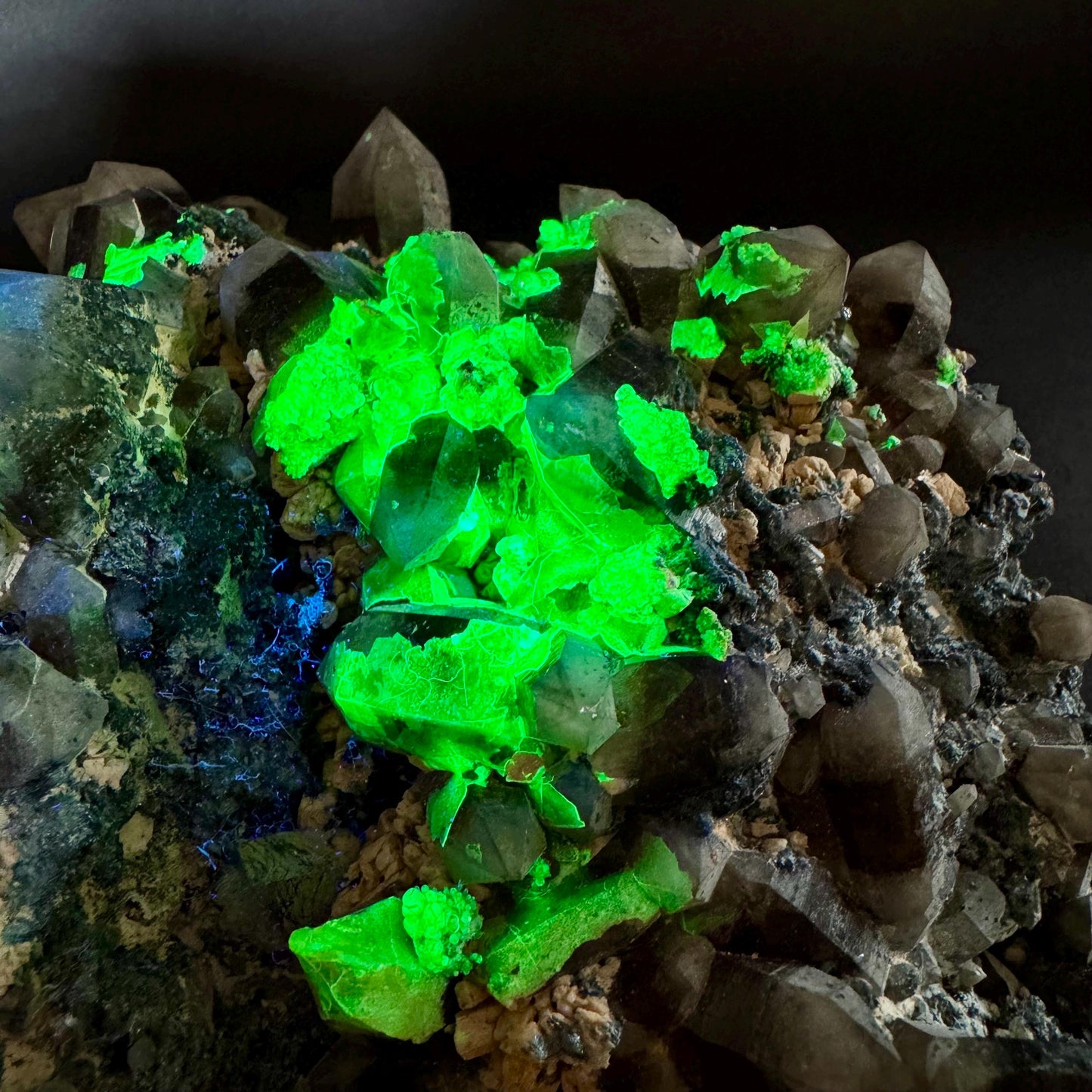 MASSIVE Smoky Quartz with Hyalite Opal, Feldspar, & Foitite | Crystal Cluster from Namibia