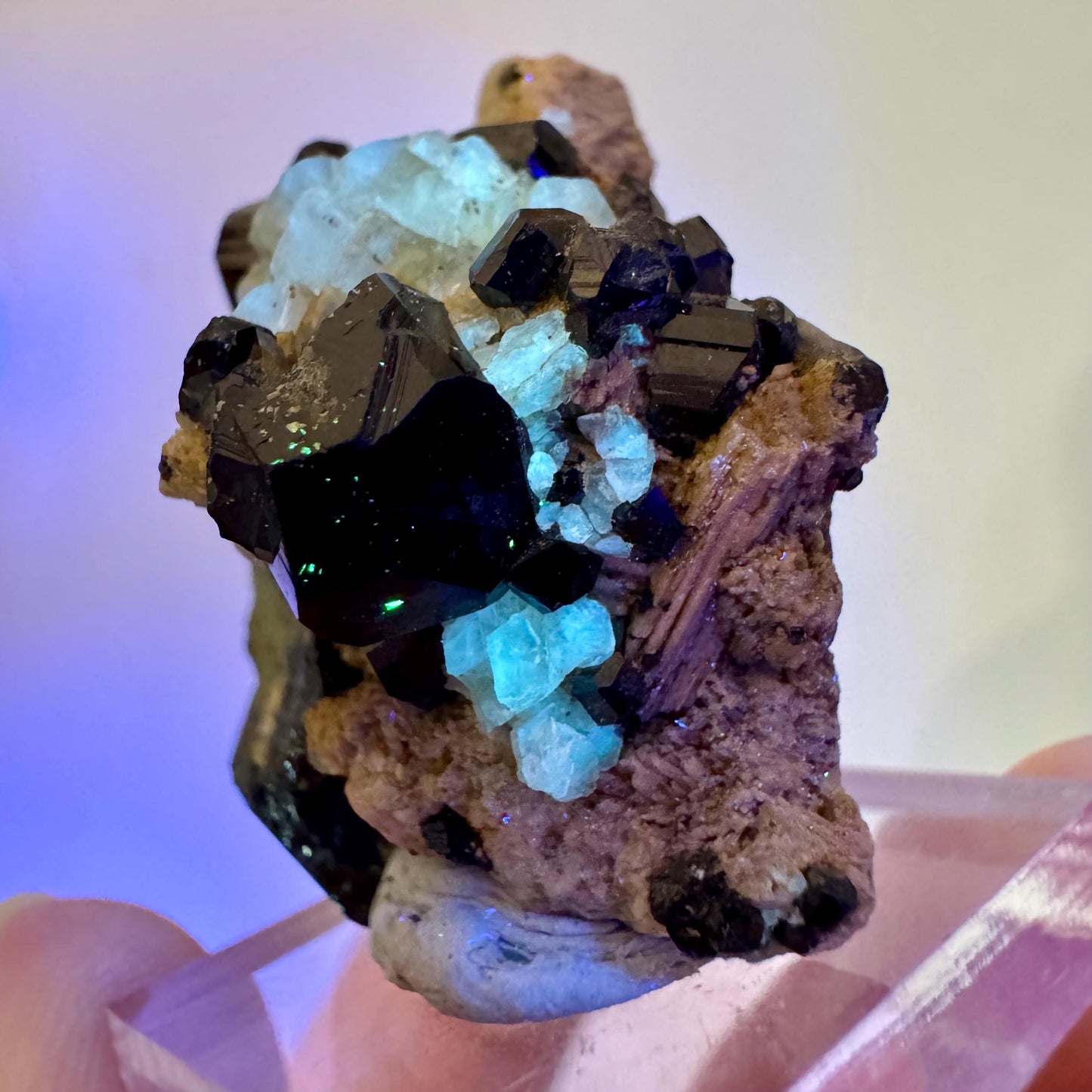 Chlorophane Fluorite w/ Black Tourmaline | natural crystal, rare mineral specimen from Erongo, Namibia