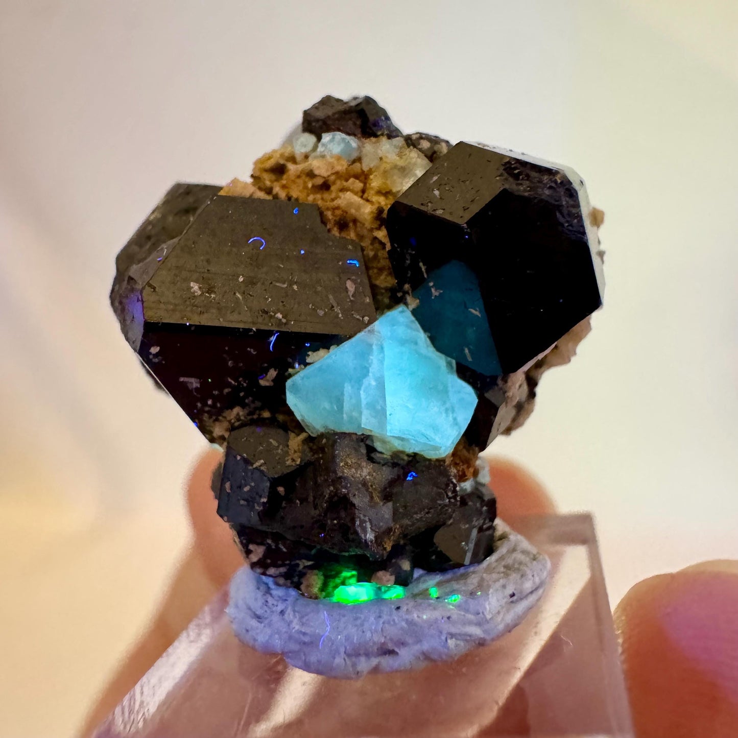 Chlorophane Fluorite w/ Black Tourmaline | natural crystal, rare mineral specimen from Erongo, Namibia