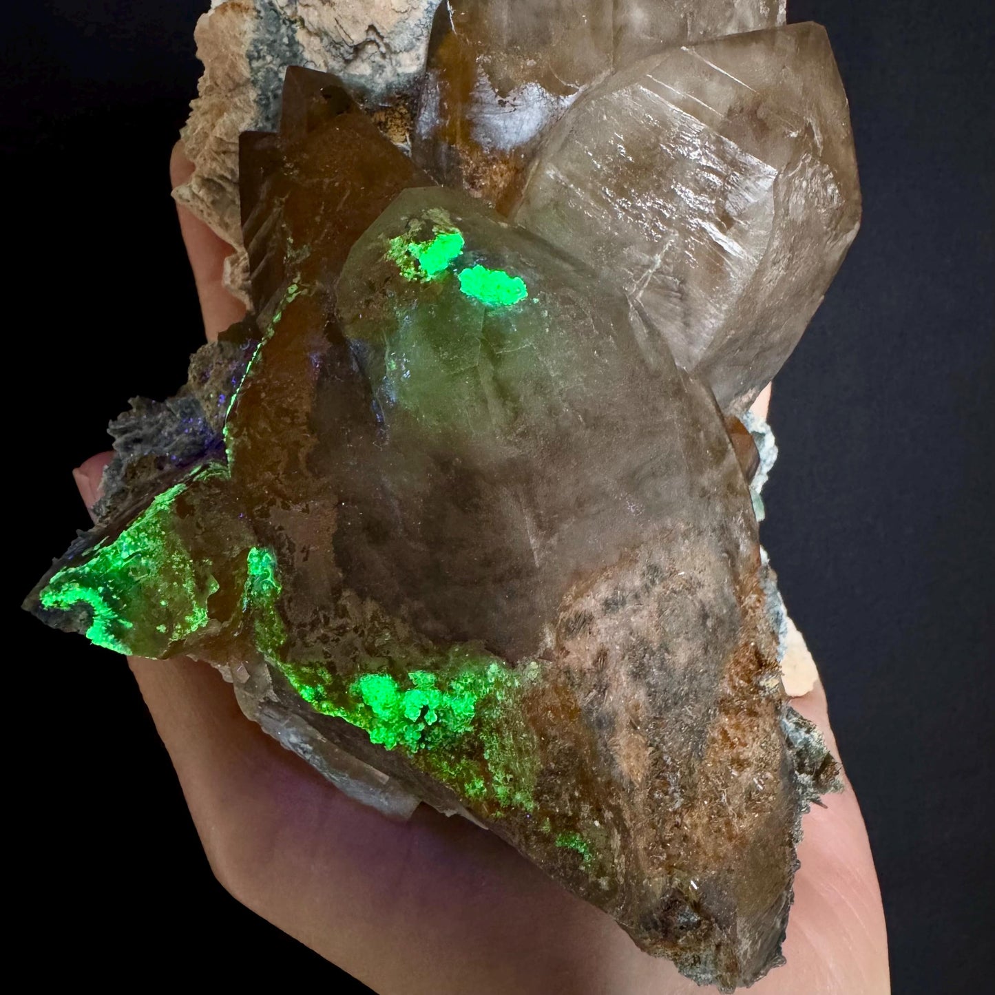 XL Smoky Quartz with Hyalite Opal, Feldspar, Fluorite, & Foitite | Crystal Cluster from Namibia
