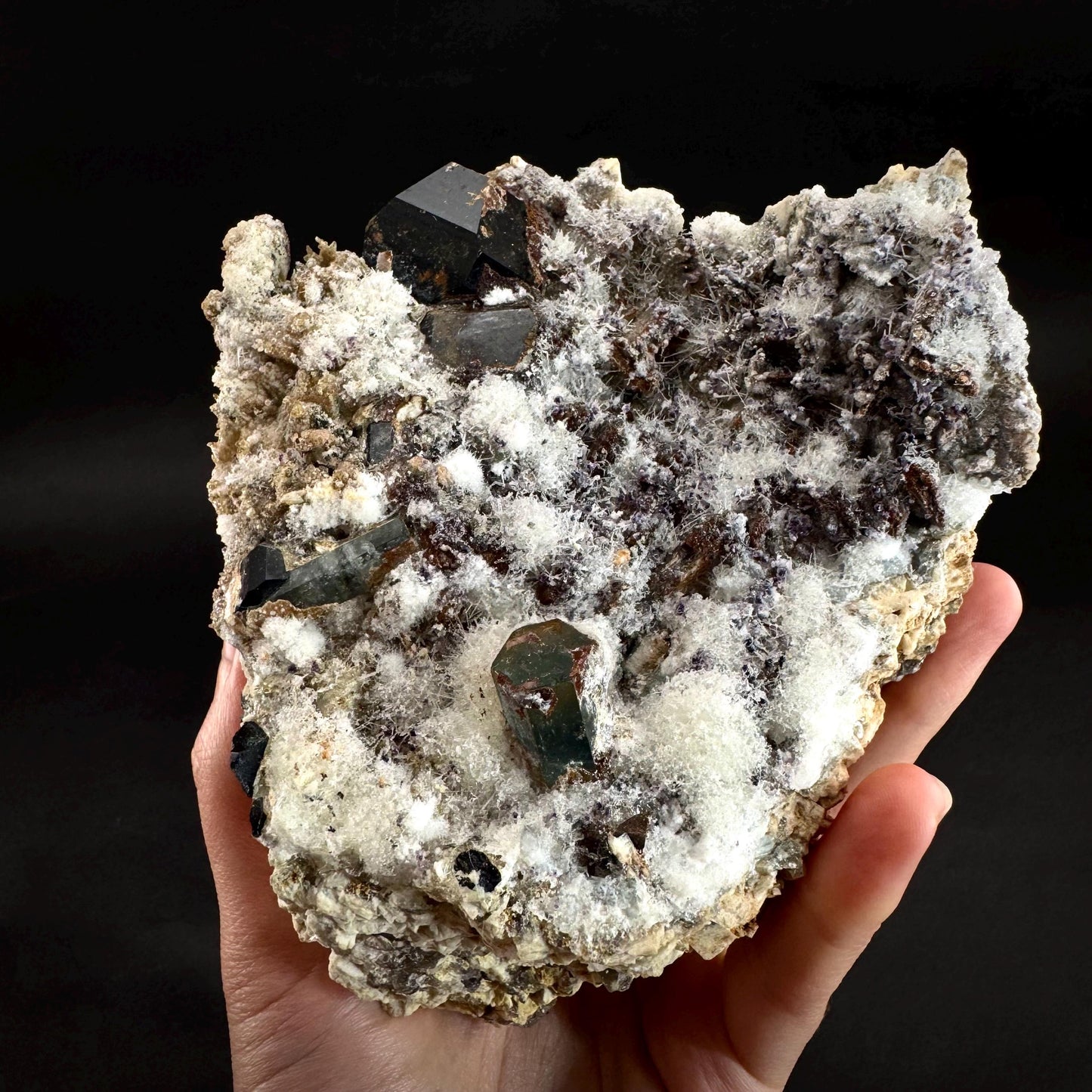 UV Reactive Hyalite Opal w/ Aquamarine & Black Tourmaline | Fluorescent Mineral Specimen from Namibia