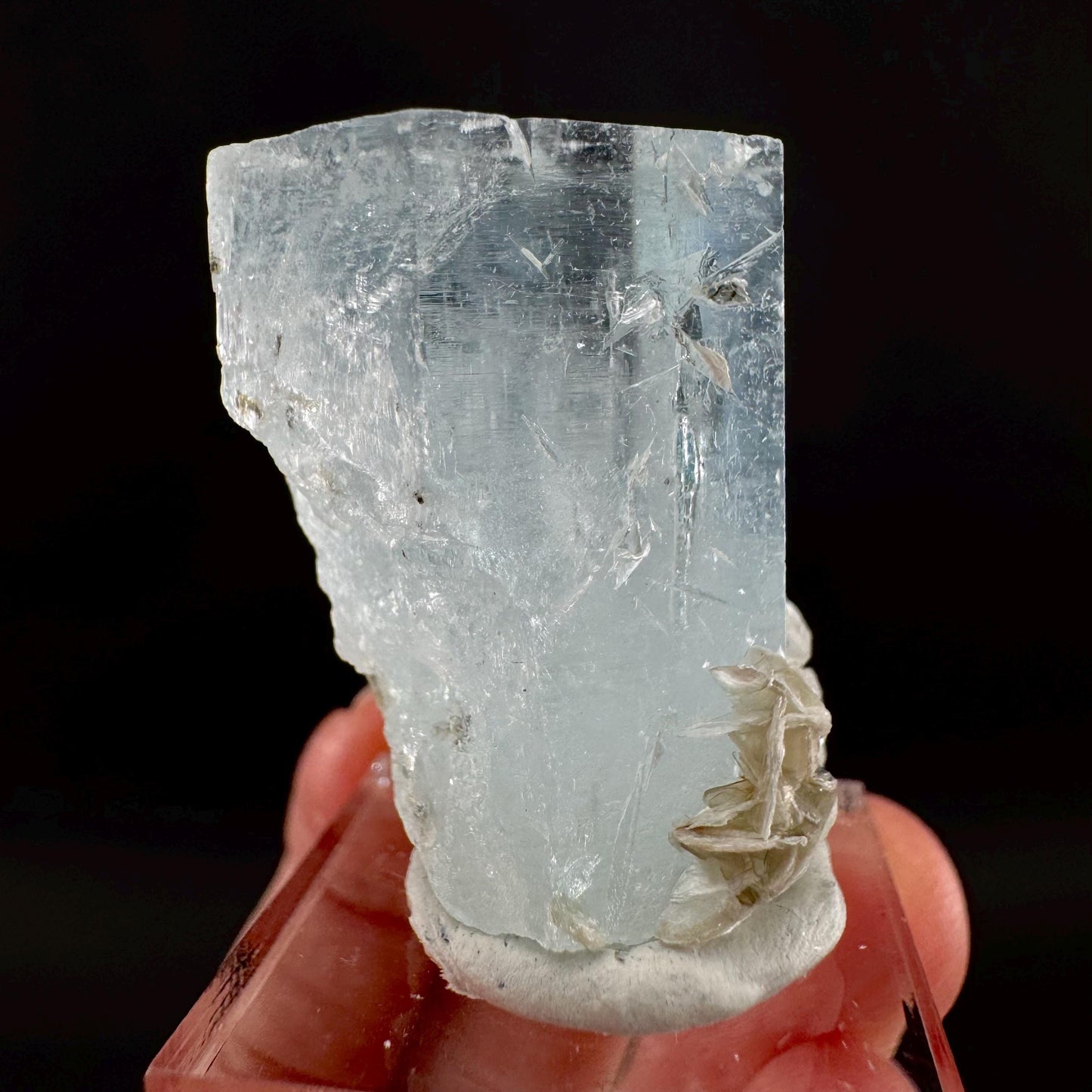 Aquamarine with Muscovite | terminated blue beryl crystal, natural mineral specimen