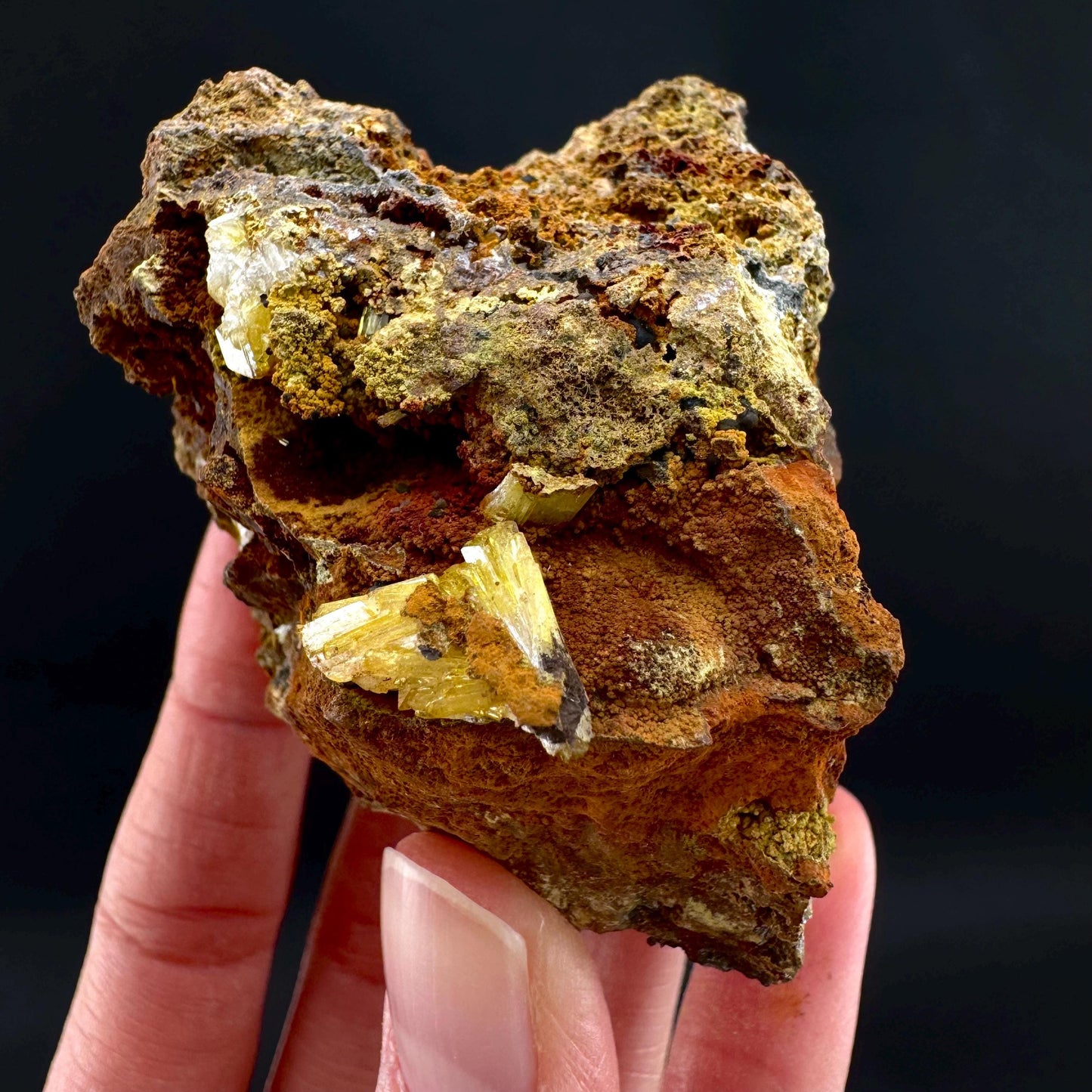 Legrandite | yellow crystal on matrix, rare mineral specimen