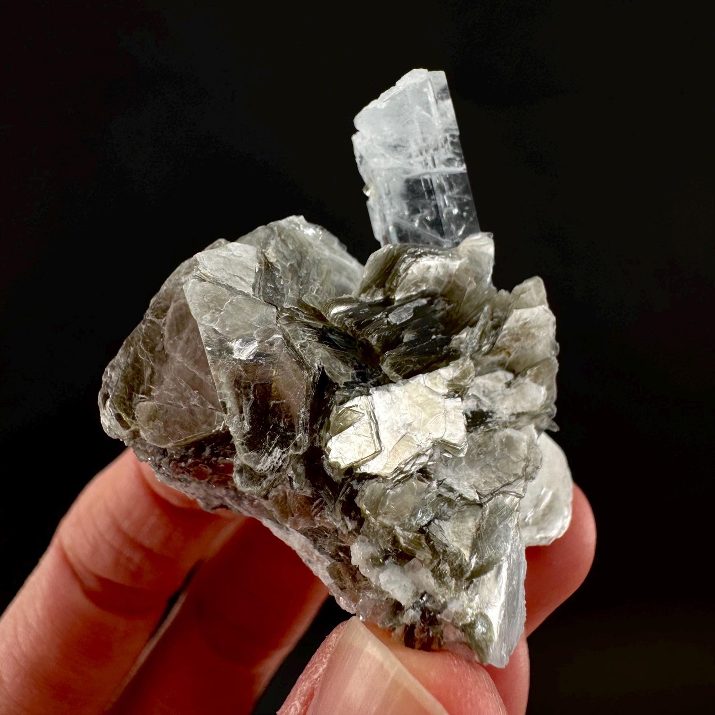Aquamarine with Muscovite | terminated blue beryl crystal, natural mineral specimen