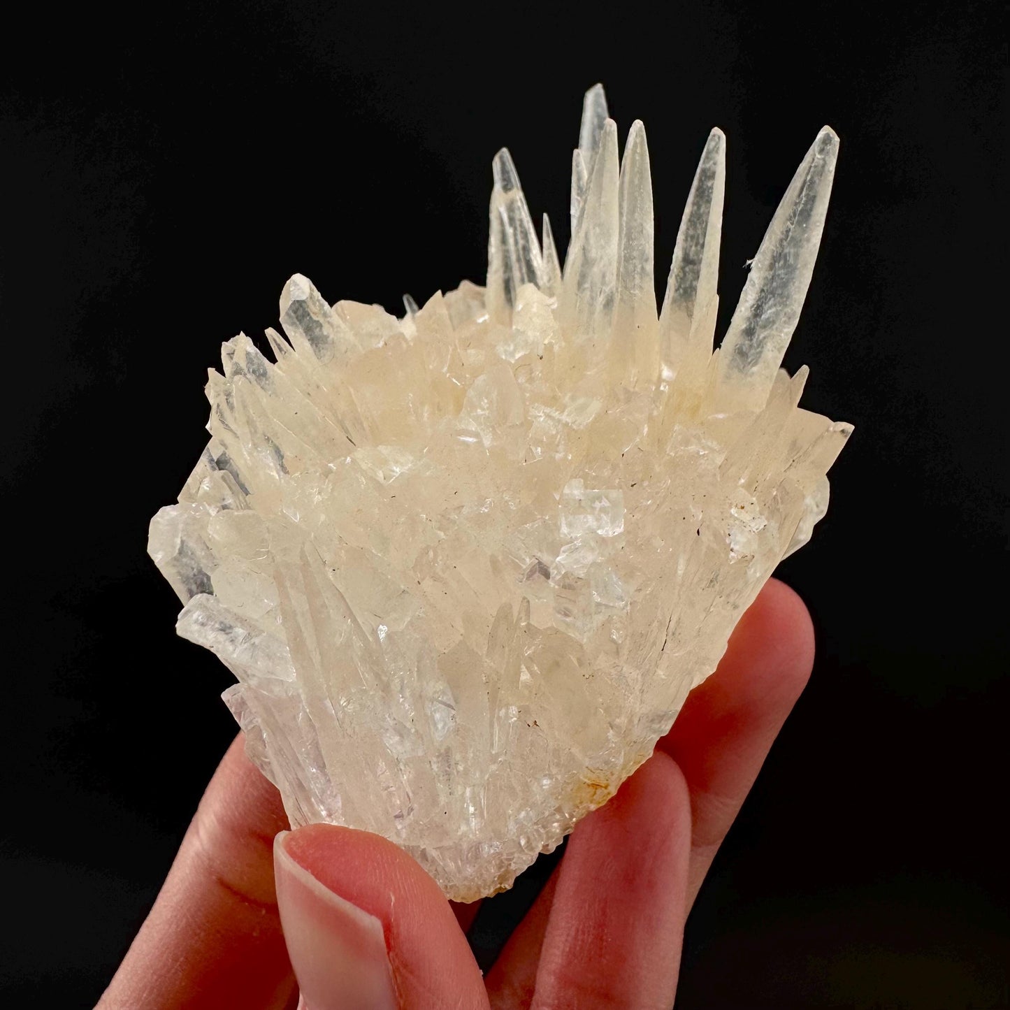Hedgehog Calcite | clear Scalenohedral crystal cluster, raw natural mineral specimen