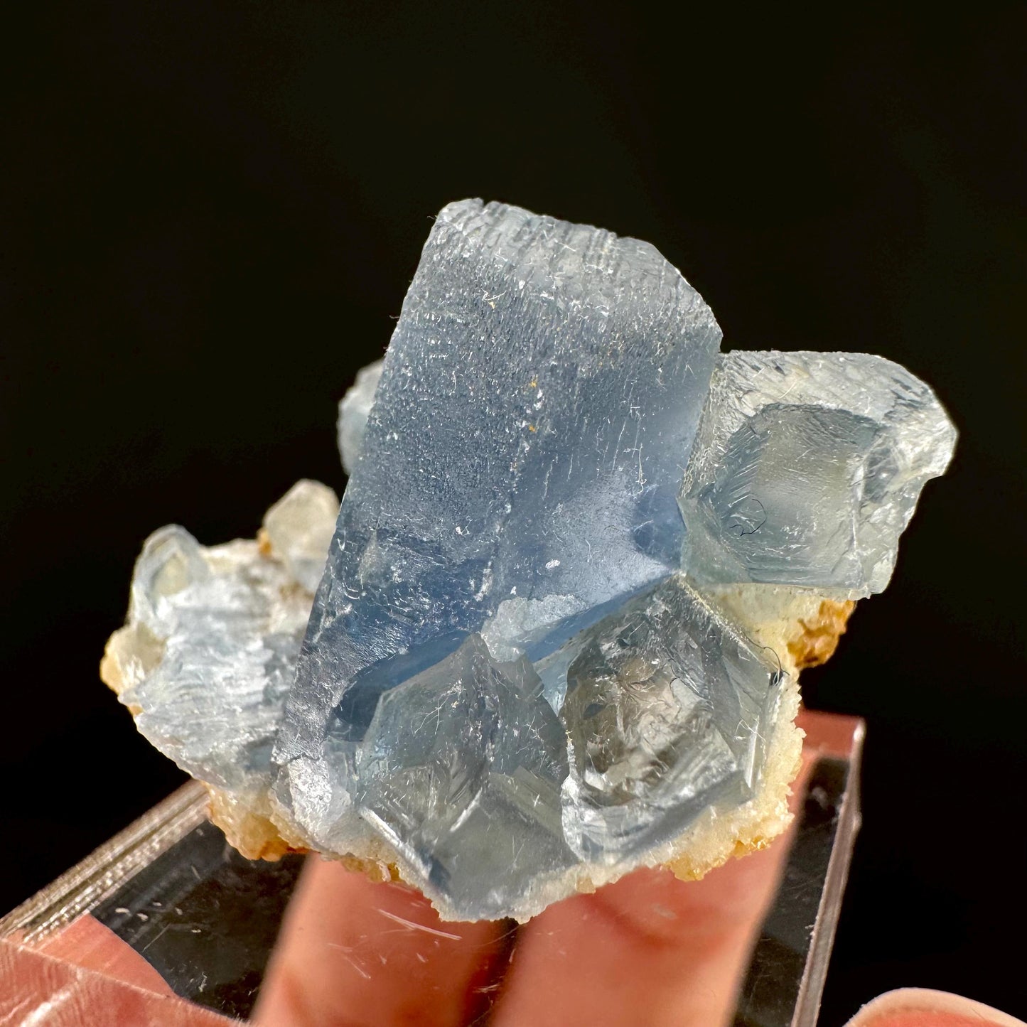Celestite on Calcite | raw blue celestine crystal cluster, natural mineral specimen