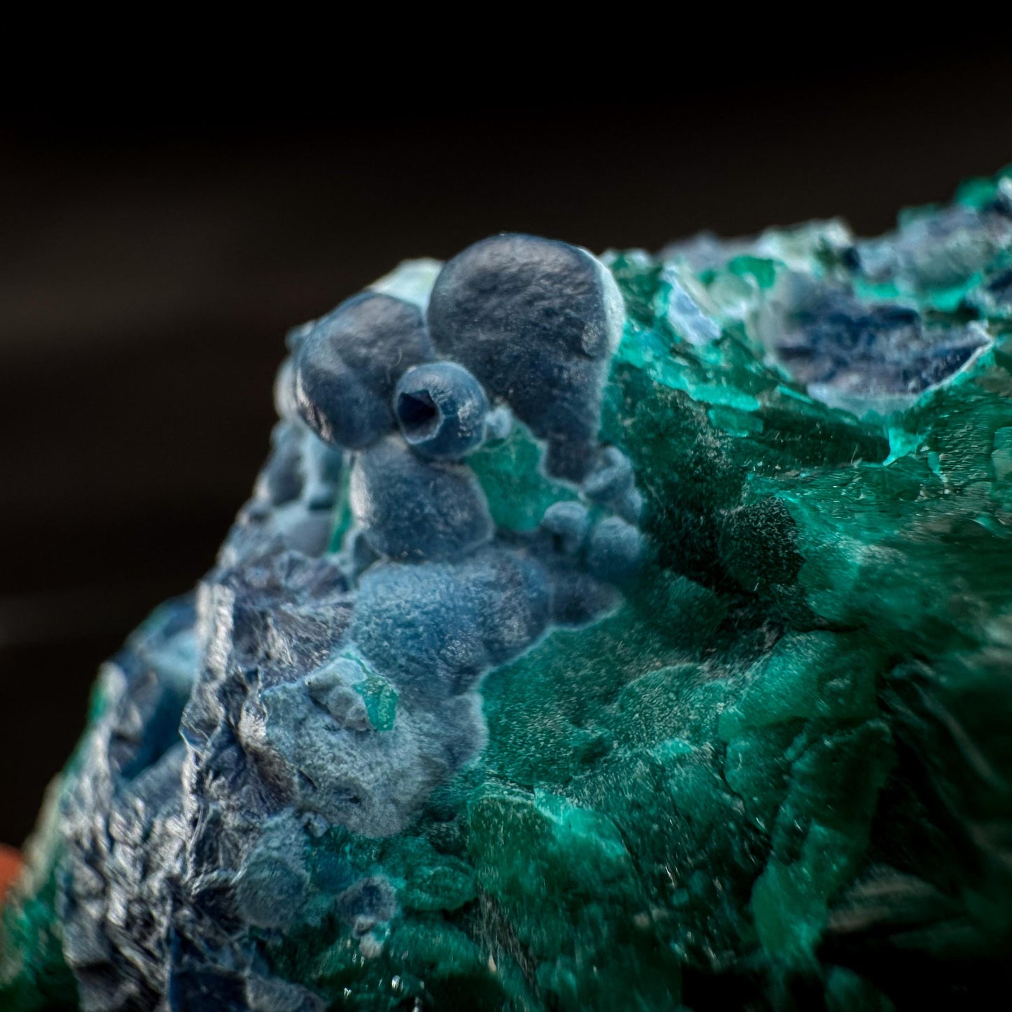 Dioptase with Shattuckite | natural green and blue crystal, mineral specimen from Namibia