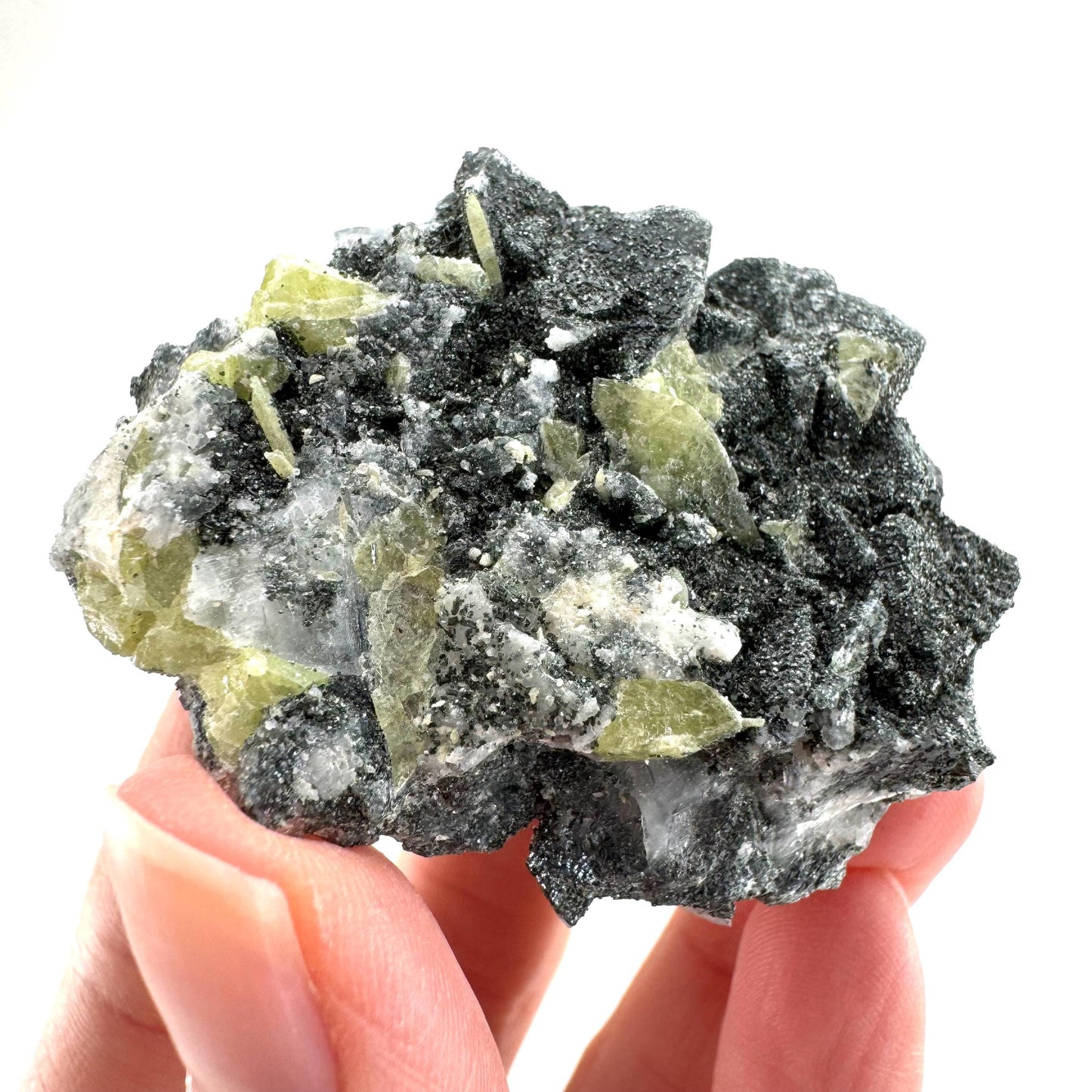 Titanite with Chlorite & Feldspar | green sphene crystal, mineral specimen from Pakistan