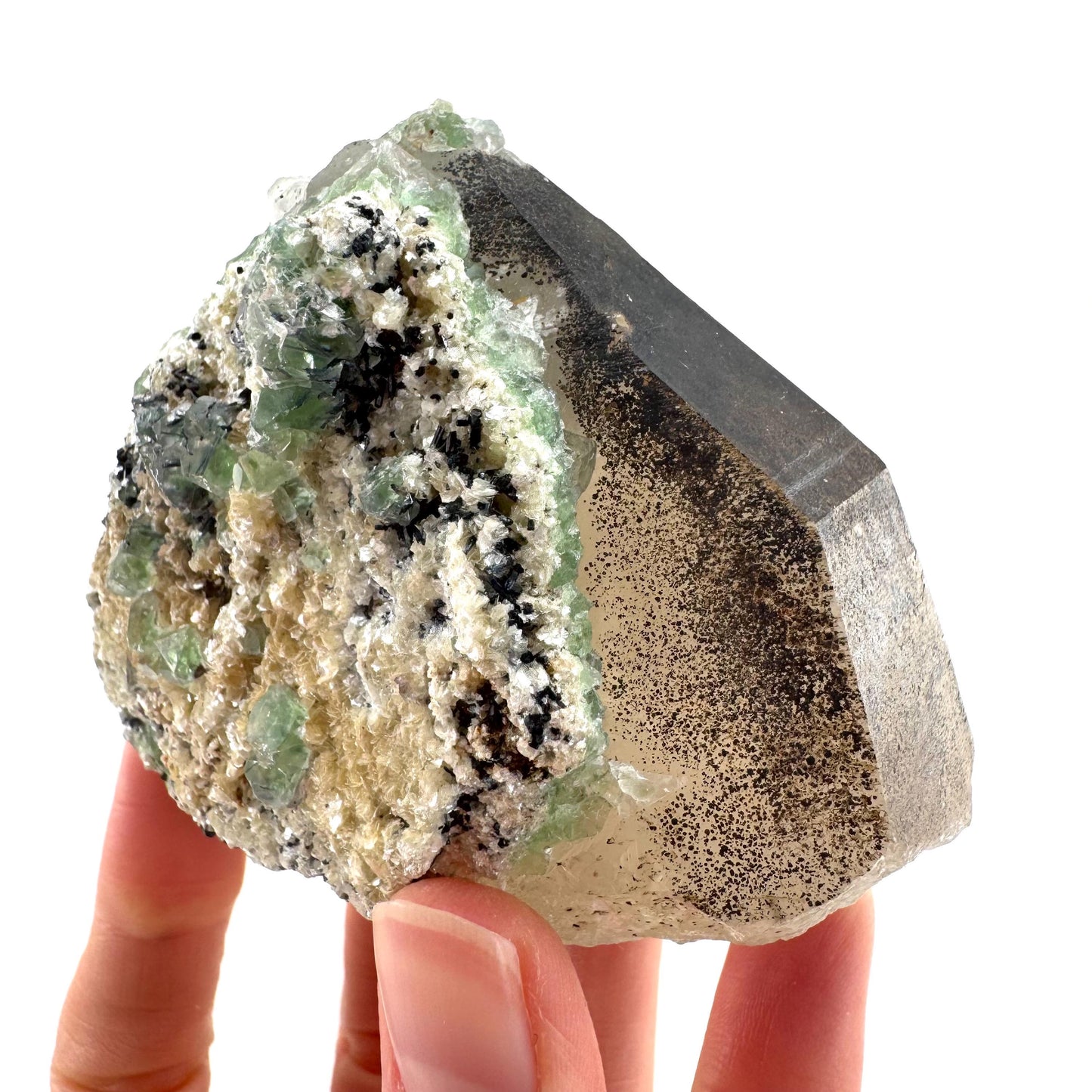 Fluorite on Smoky Quartz | natural crystal, Erongo mineral specimen