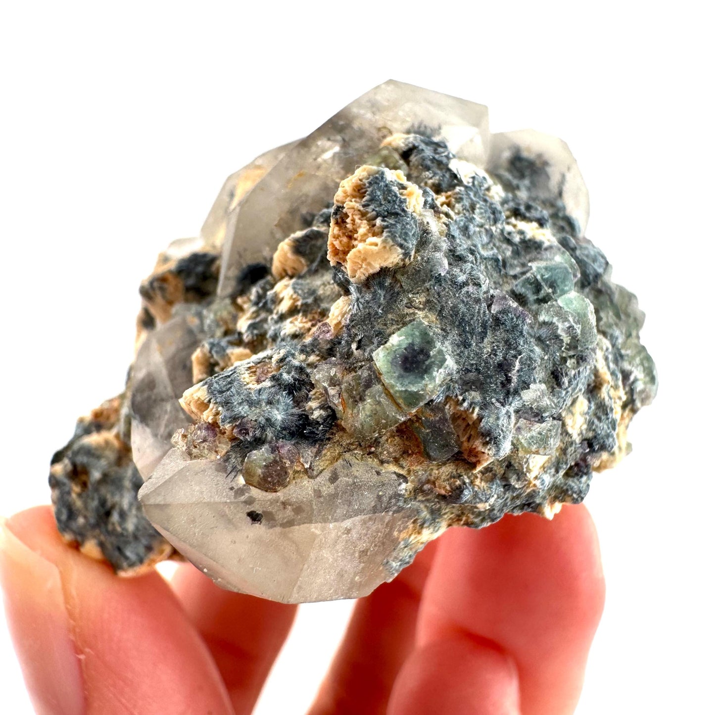 Gitter Quartz with Feldspar & Foitite | lattice crystal, mineral specimen from Namibia