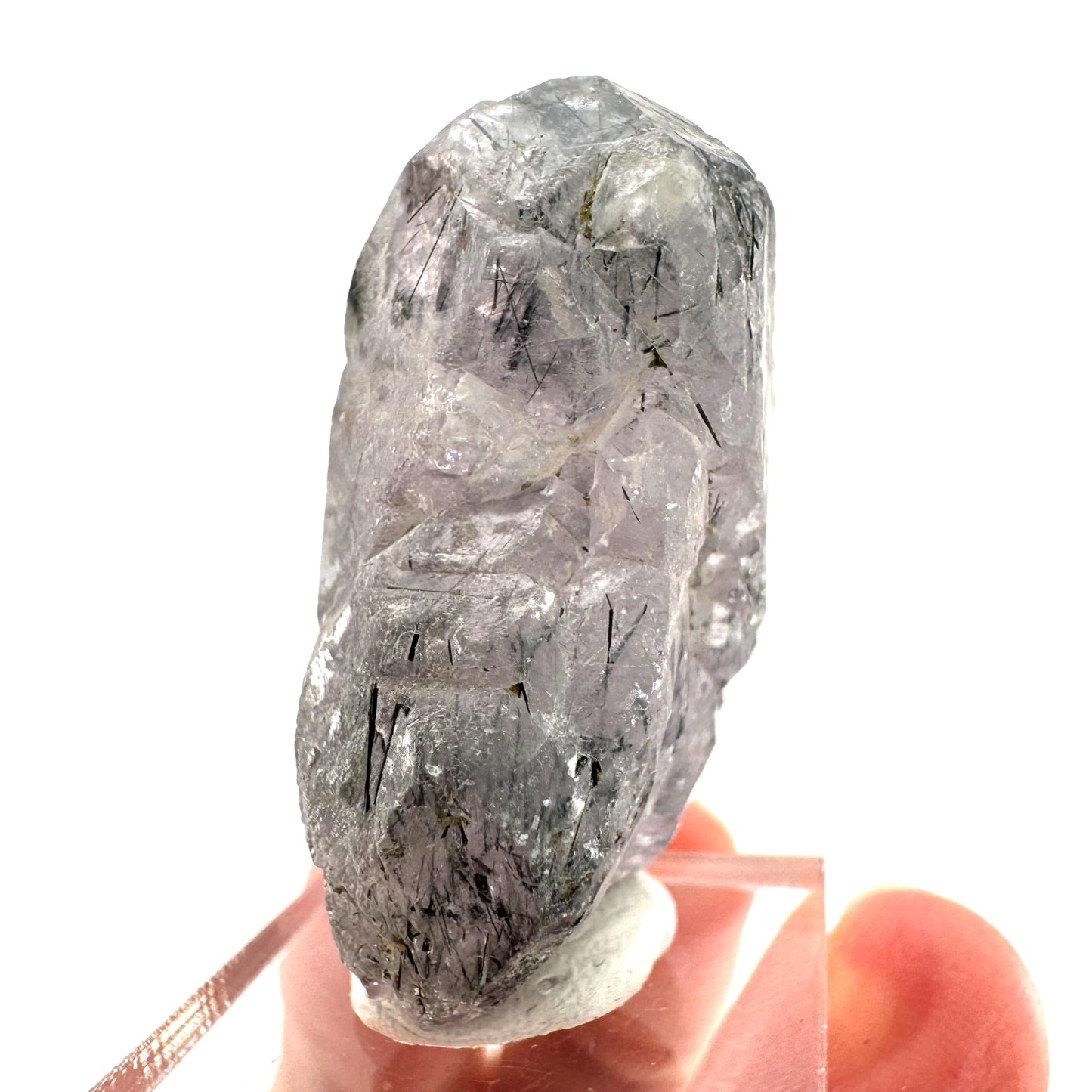 Fluorapatite with Actinolite Inclusions | natural purple crystal, mineral specimen from Pakistan