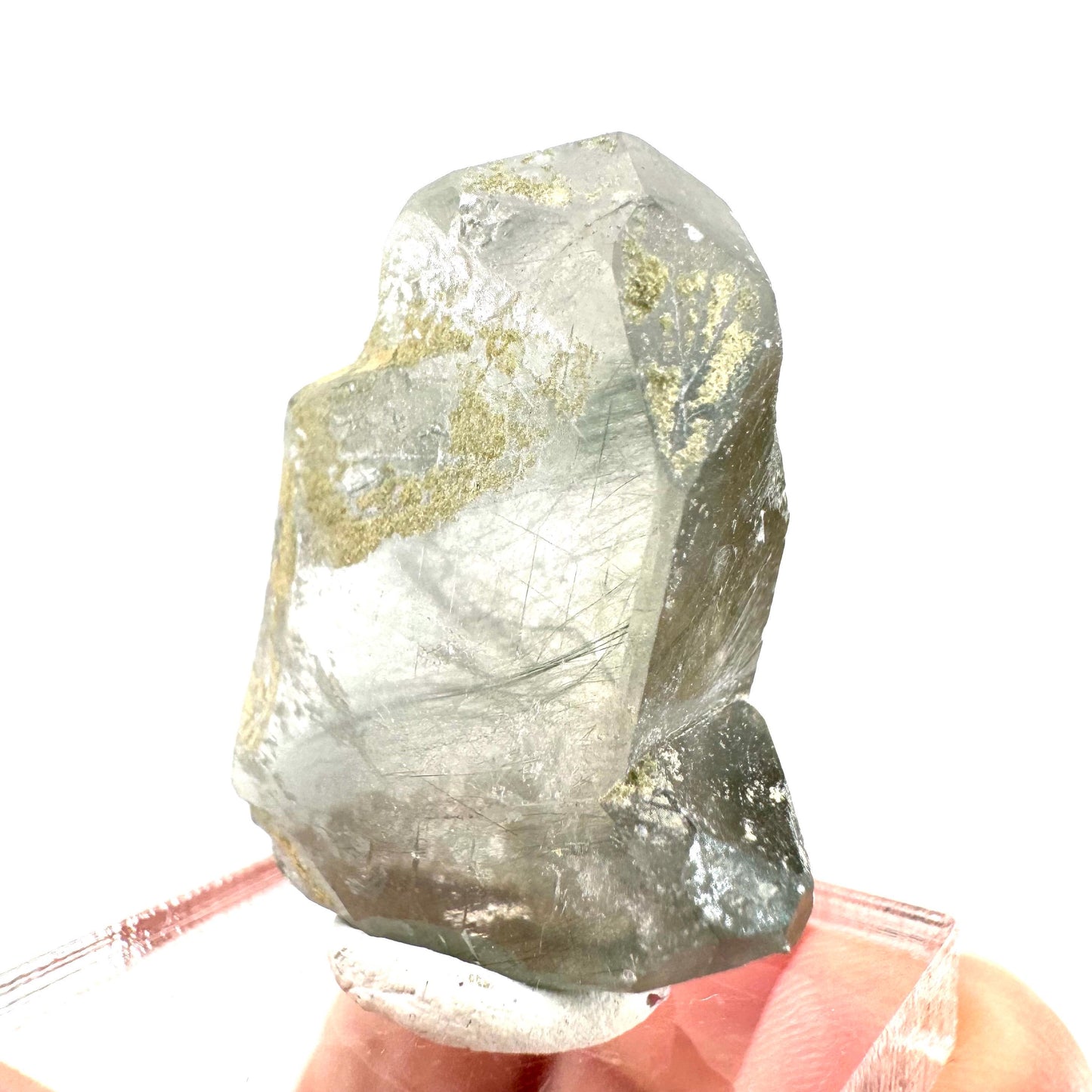 Fluorapatite with Actinolite Inclusions | natural green crystal, mineral specimen from Pakistan
