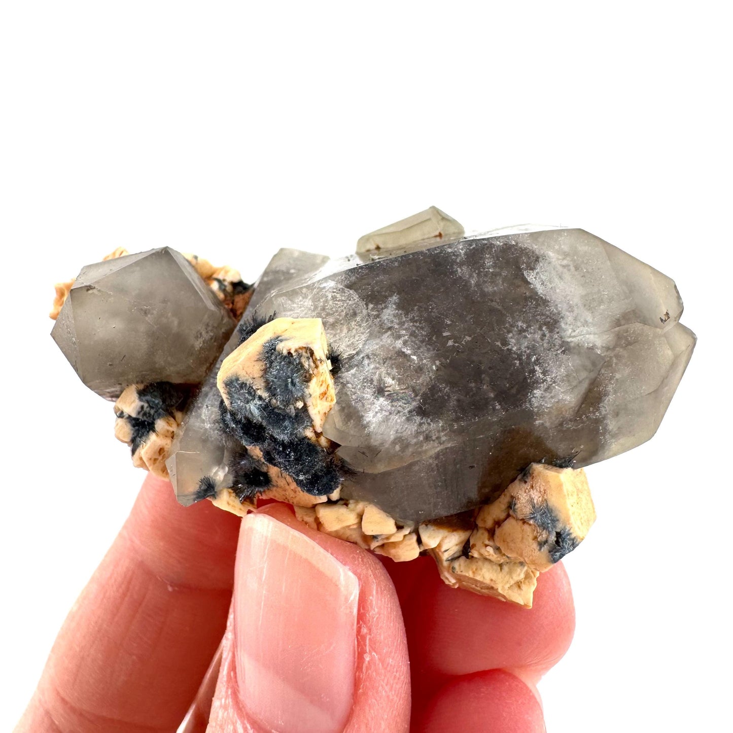 Gitter Quartz with Feldspar & Foitite | lattice crystal, mineral specimen from Namibia