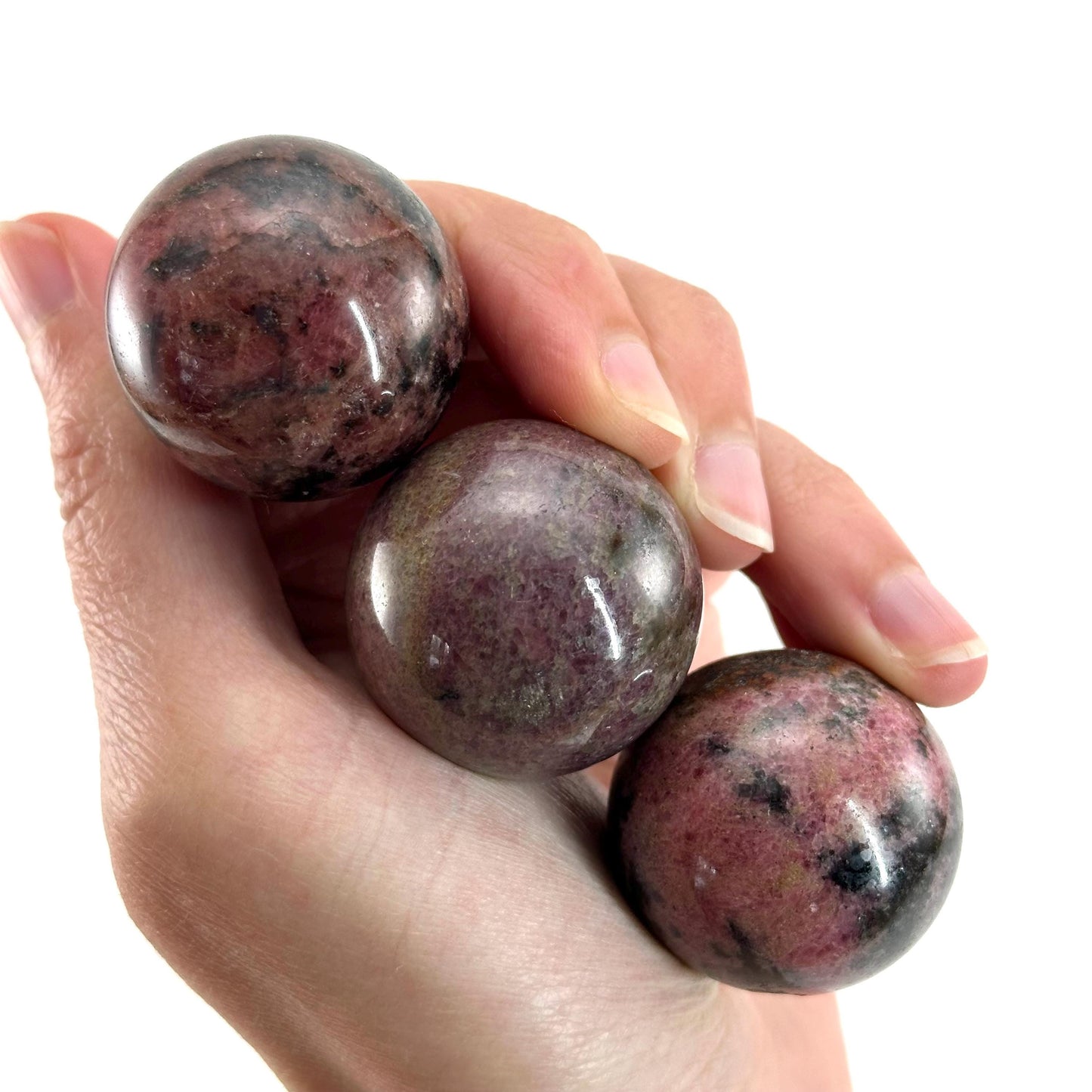 Rhodonite Sphere, crystal ball, Rhodonite sphere, Rhodonite palm stone, crystal sphere