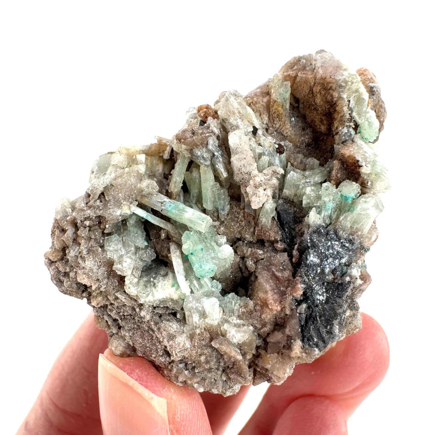 Cuprian Barite with Malachite & Stibnite | Crystal cluster, baryte mineral specimen from DR Congo