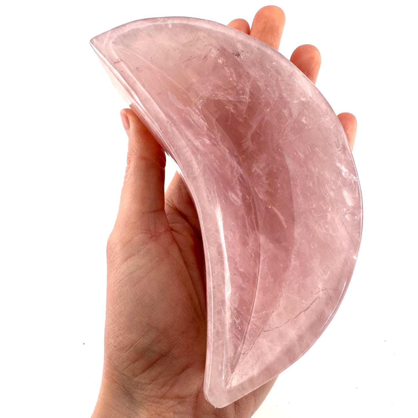 Rose Quartz Moon Bowl | Polished Crystal Trinket Dish