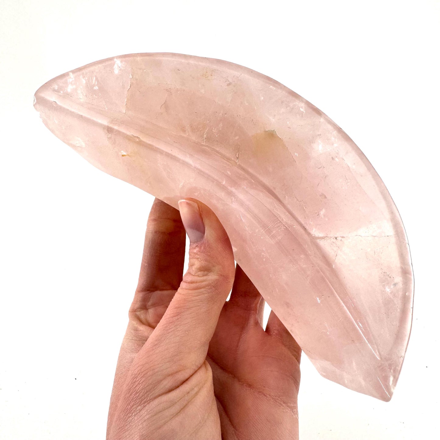 Rose Quartz Moon Bowl | Polished Crystal Trinket Dish