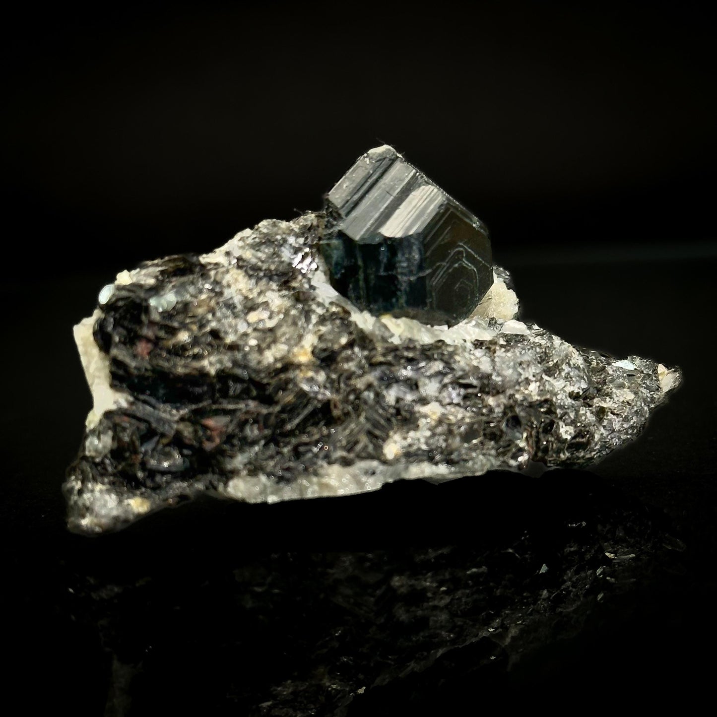 Sapphirine on Matrix | dark blue crystal, rare mineral specimen from Madagascar