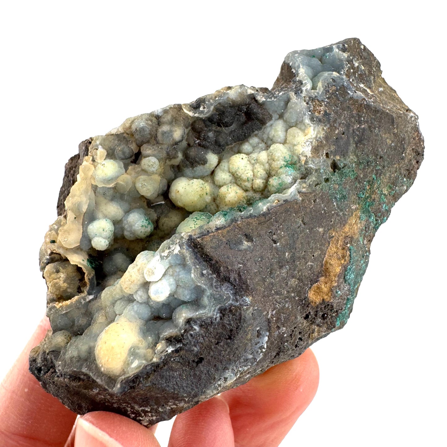 Malachite on Chalcedony | Botryoidal crystal, mineral specimen from DR Congo