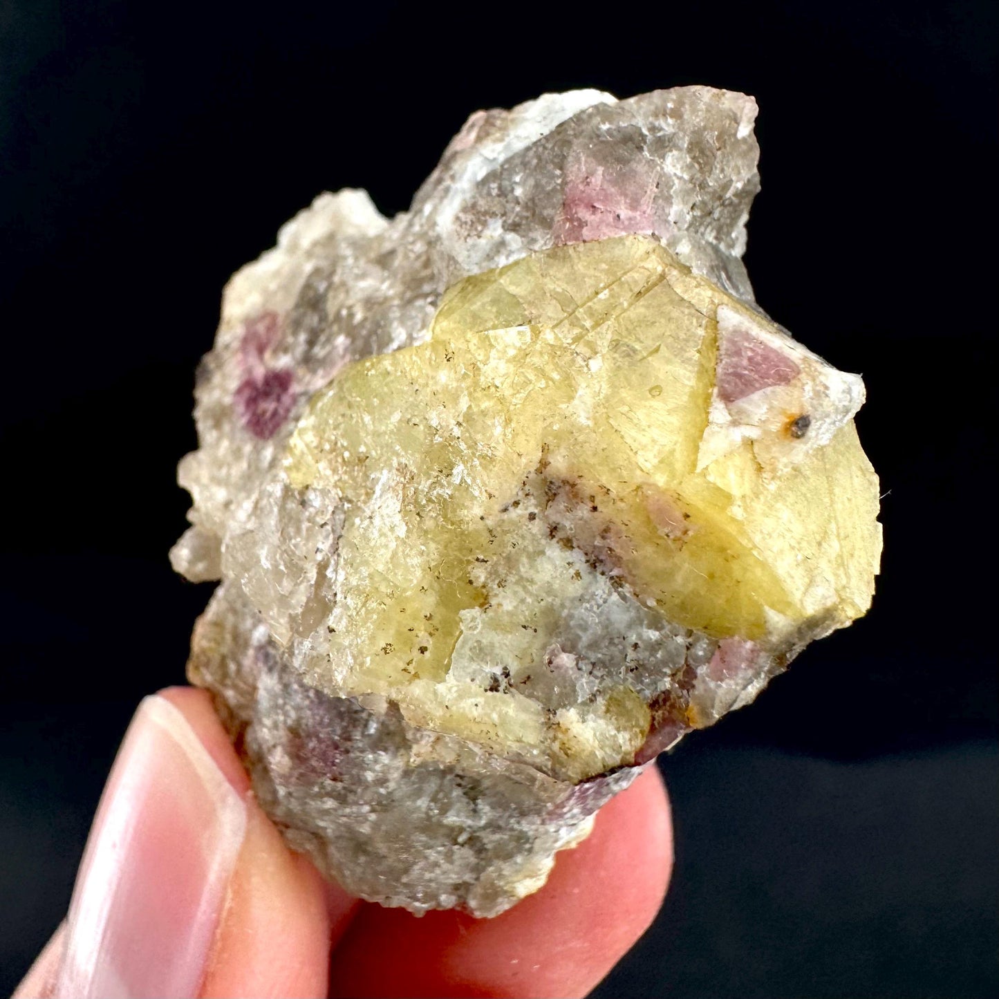 Londonite with Liddicoatite | yellow & pink crystal, rare mineral specimen from Madagascar
