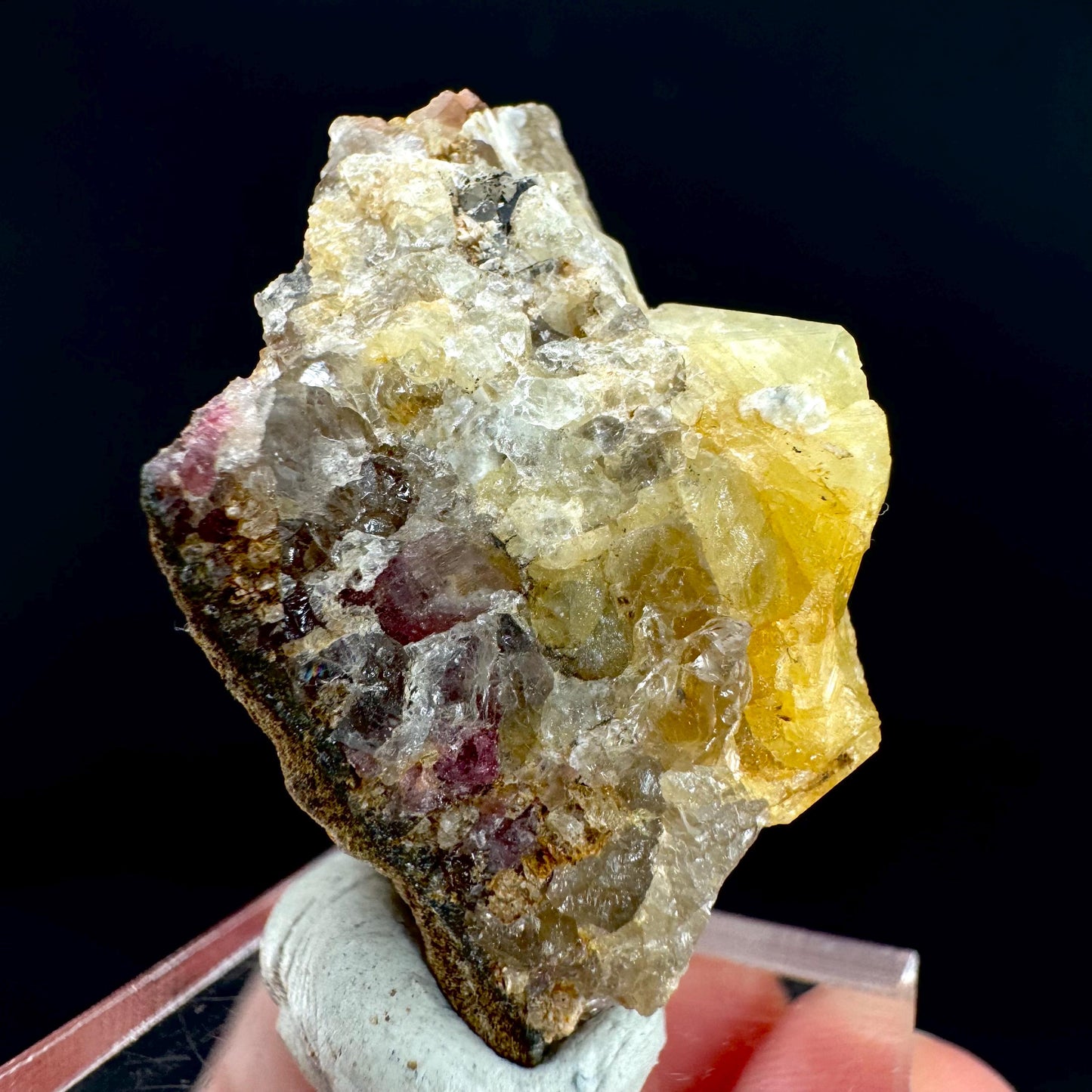 Londonite with Liddicoatite | yellow & pink crystal, rare mineral specimen from Madagascar