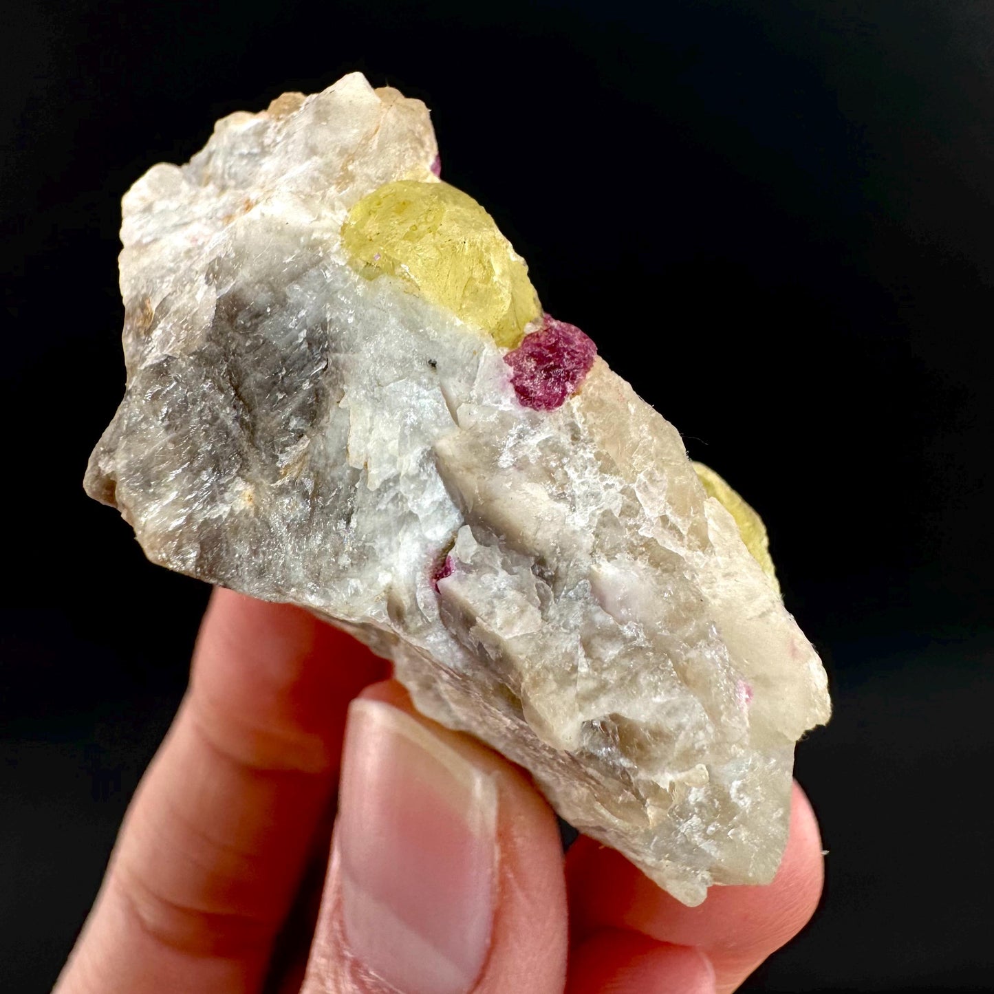 Londonite with Liddicoatite | yellow & pink crystal, rare mineral specimen from Madagascar